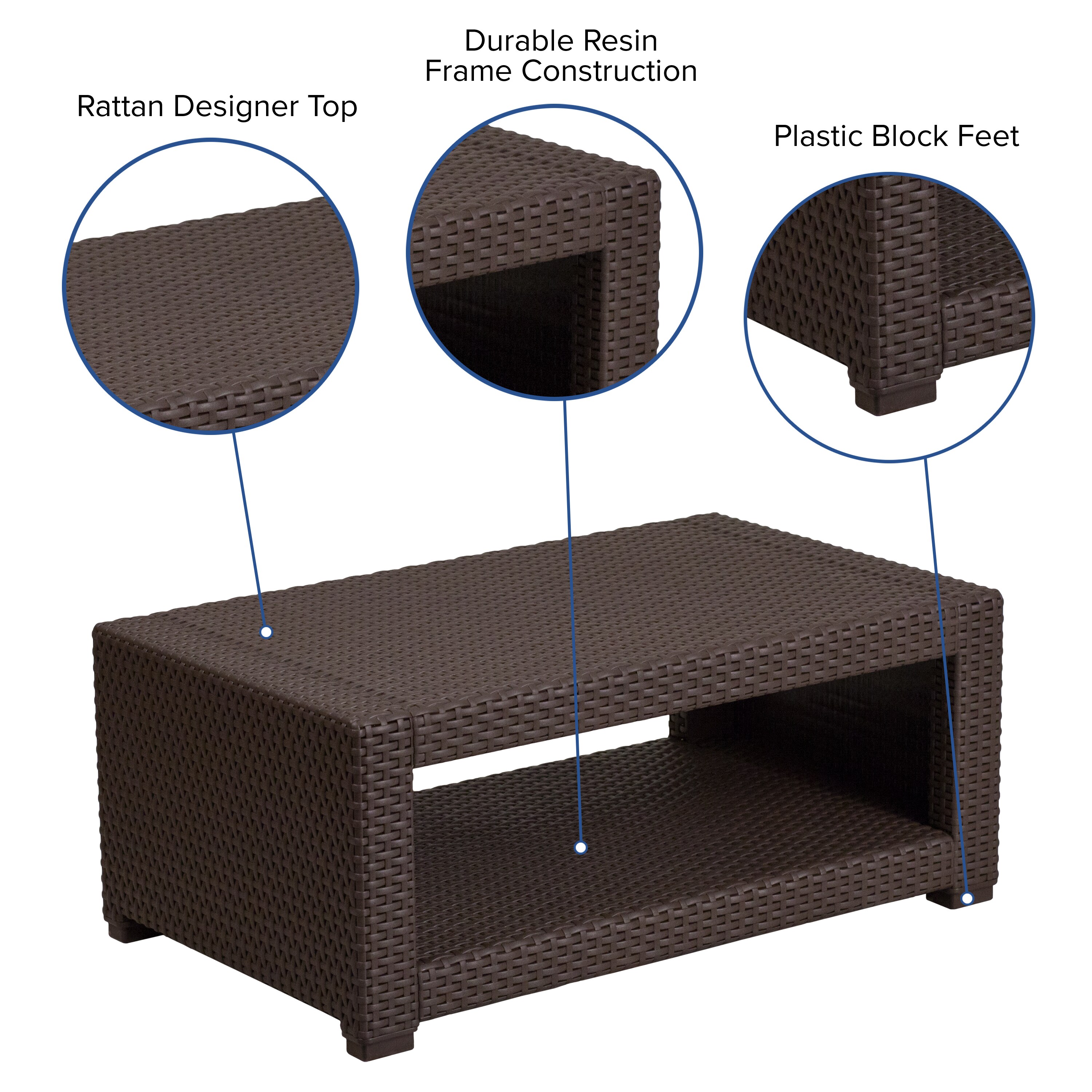 Seneca Chic Chocolate Brown Faux Rattan Outdoor Coffee Table