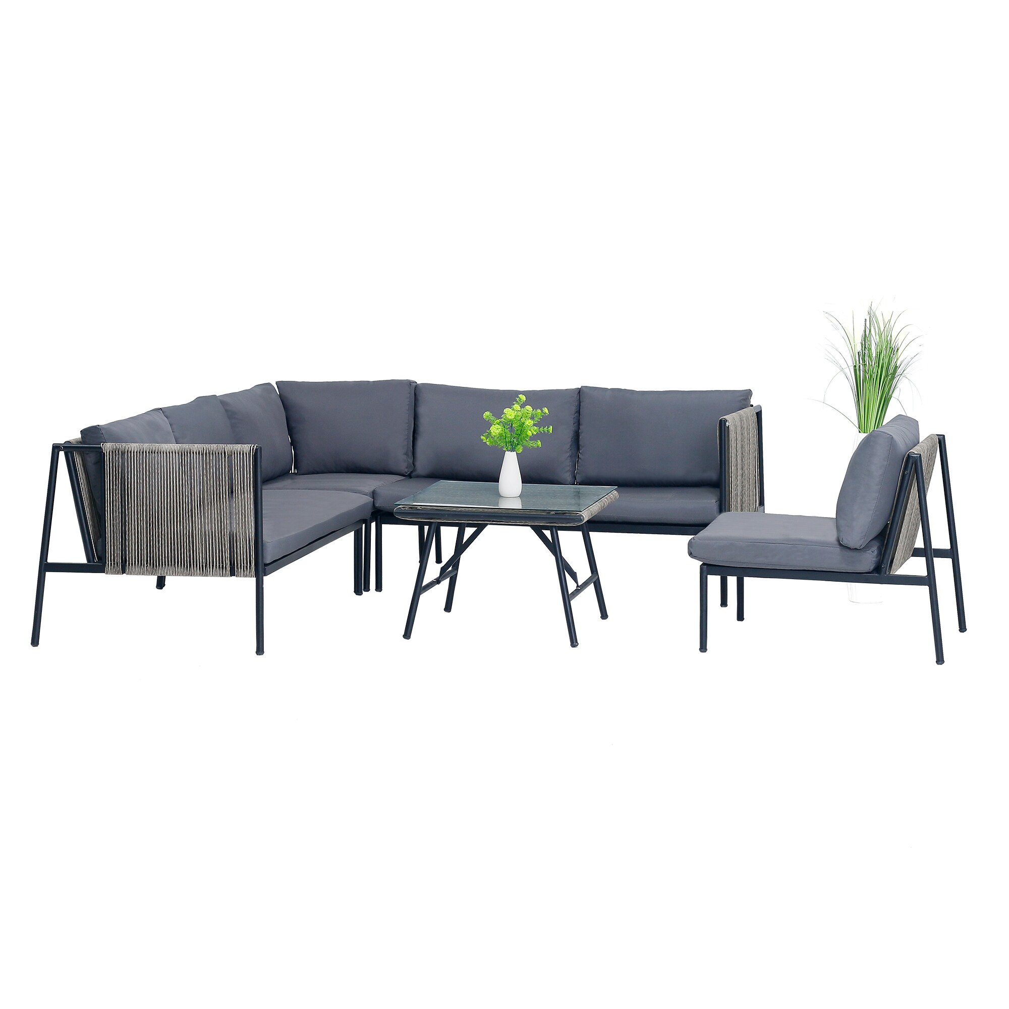 AHIOU HOME ZAAHG-7S00001SF Cyrus Rattan Outdoor Daybed with Gray Cushions and Iron Frame