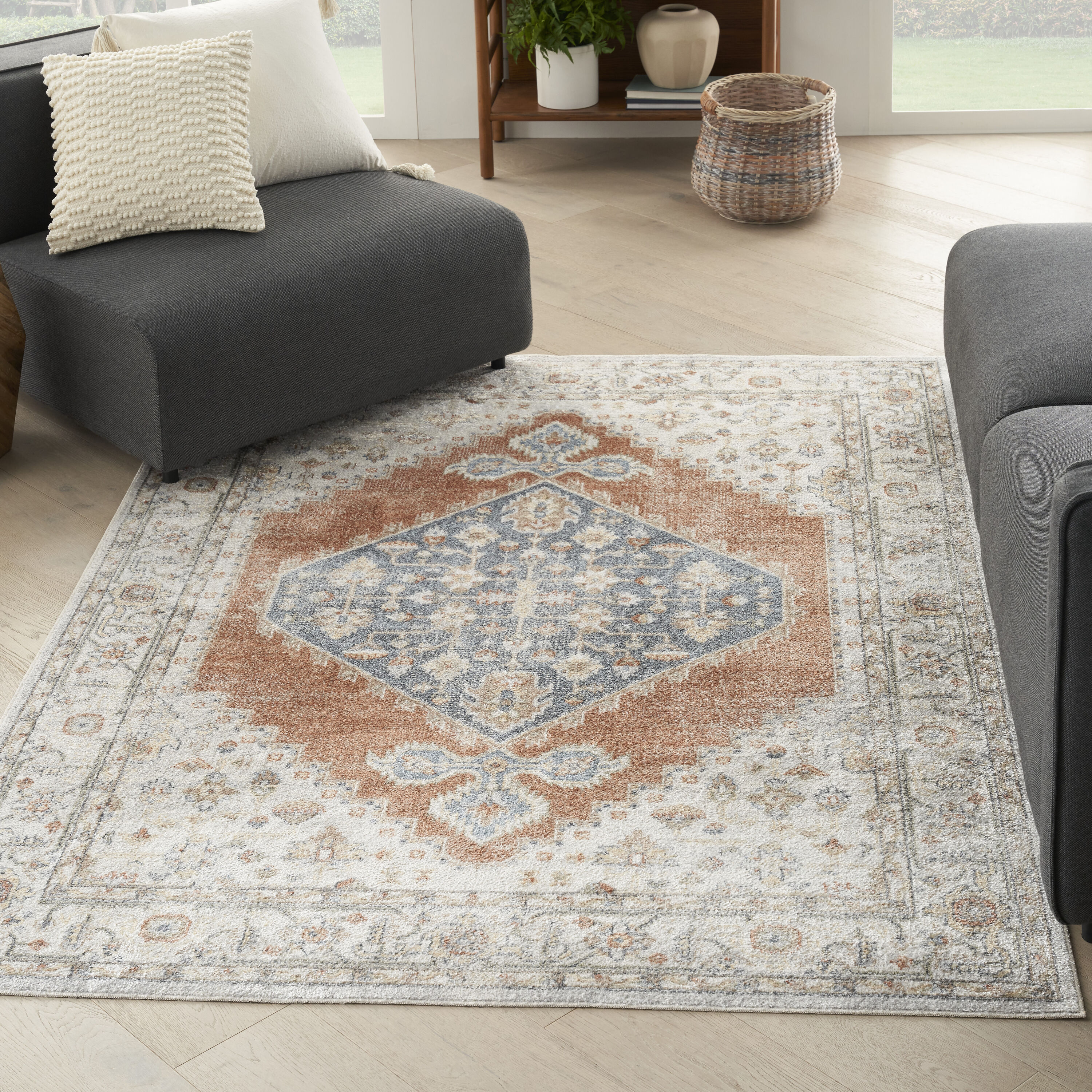 Nourison 099446124005 Astra Machine Washable 5 x 7 (ft) Loomed Polyester Grey/Multi Rectangular Indoor Distressed/Overdyed Machine washable Area rug