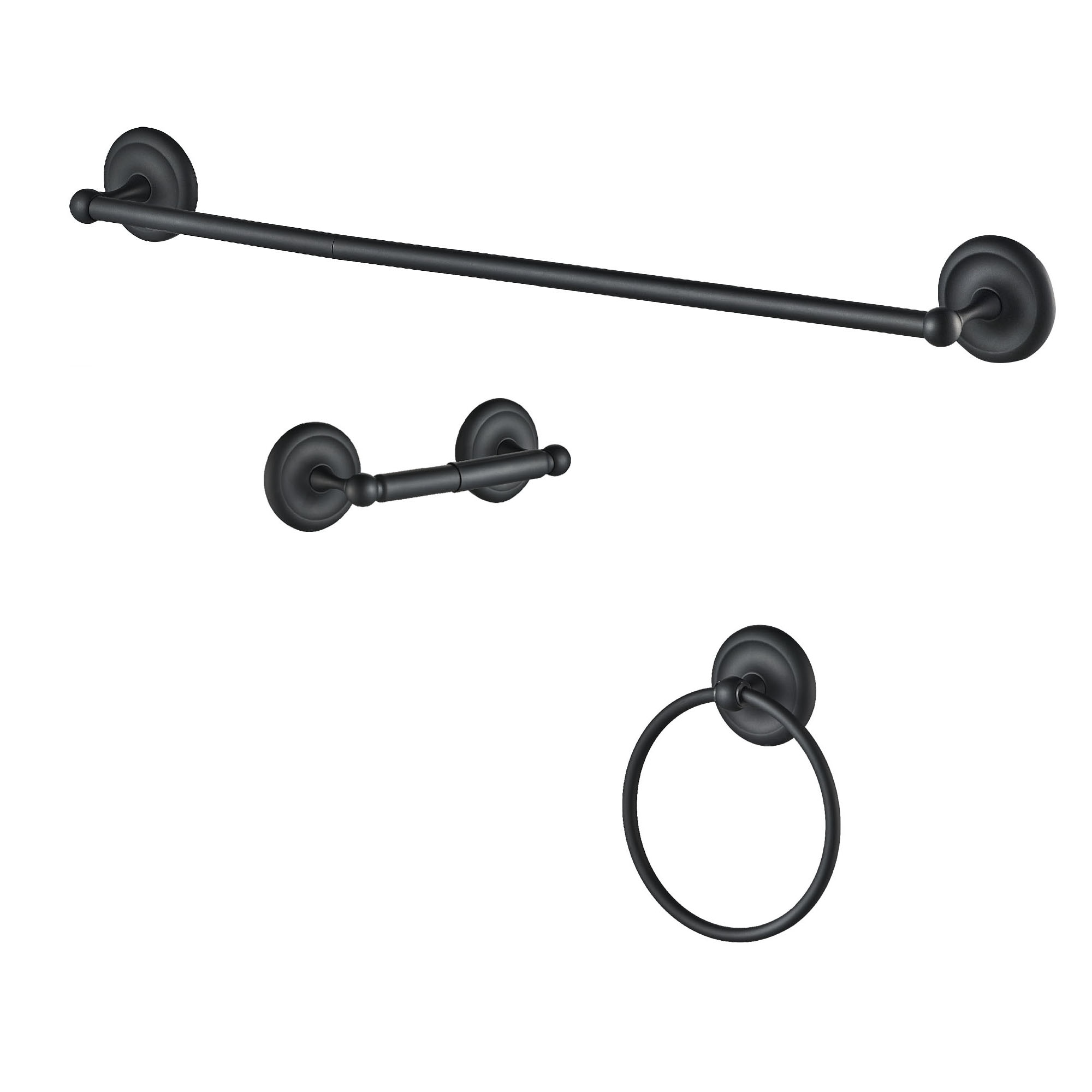 androme AD191M1B3 3 -Piece Matte Black Decorative Bathroom Hardware Set Towel Bar, Toilet Paper Holder, Towel Ring Included