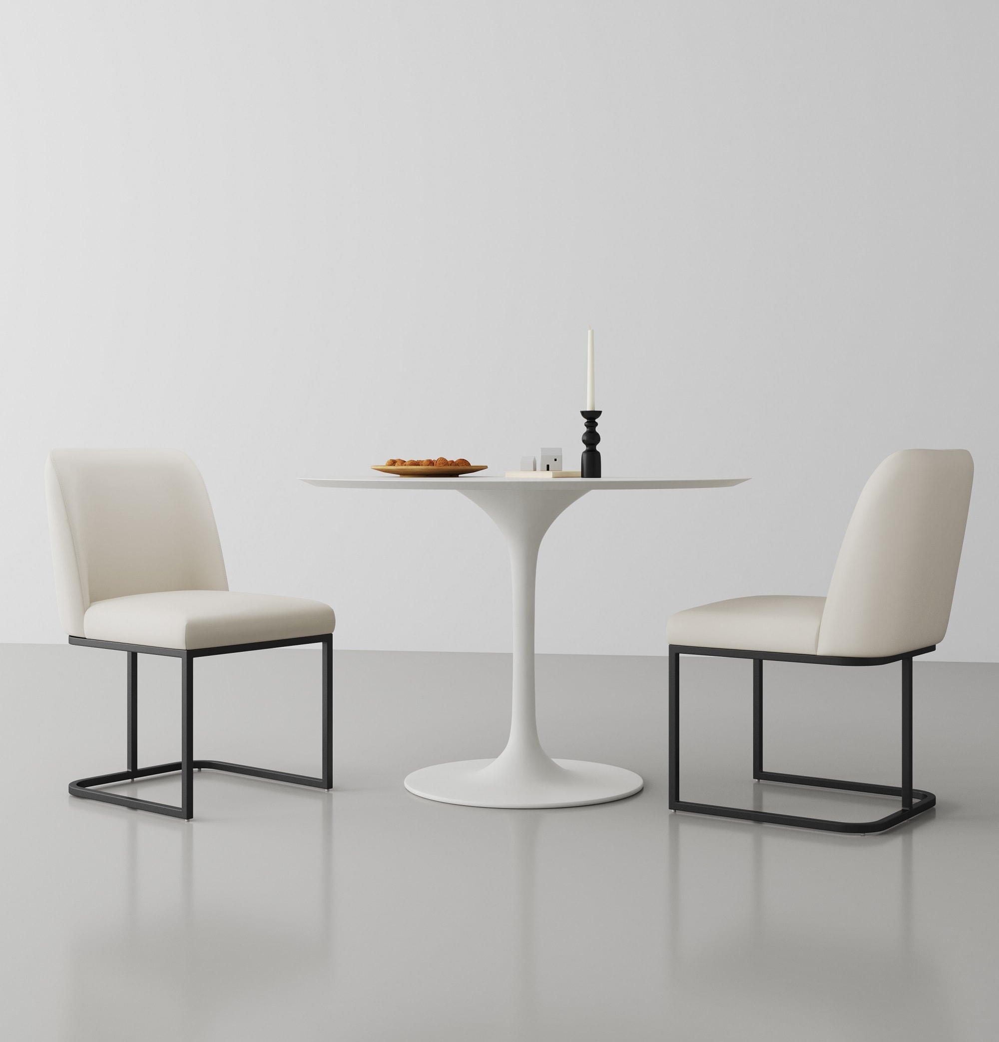 Manhattan Comfort 2-DC056-CR Set of 2 Contemporary/Modern Faux Leather Upholstered Dining Side Chair (Metal Frame)