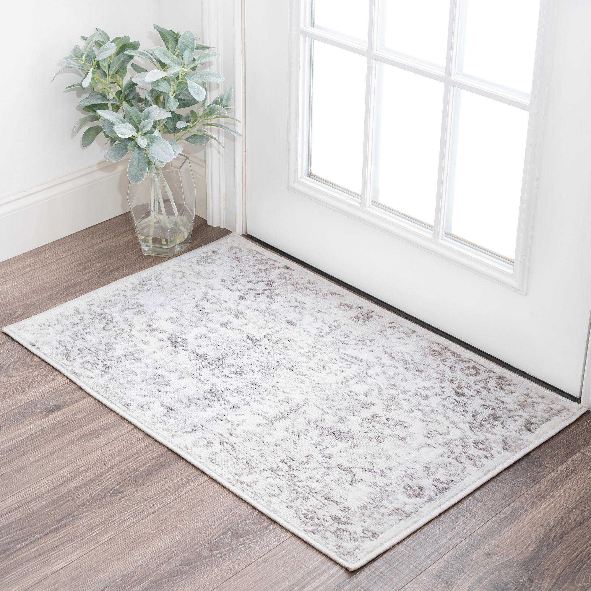 Tayse NEX1702 2X3 Nexus 2 x 3 (ft) Loomed Polypropylene White/Gray Rectangular Indoor Floral/Botanical Farmhouse/Cottage Throw rug