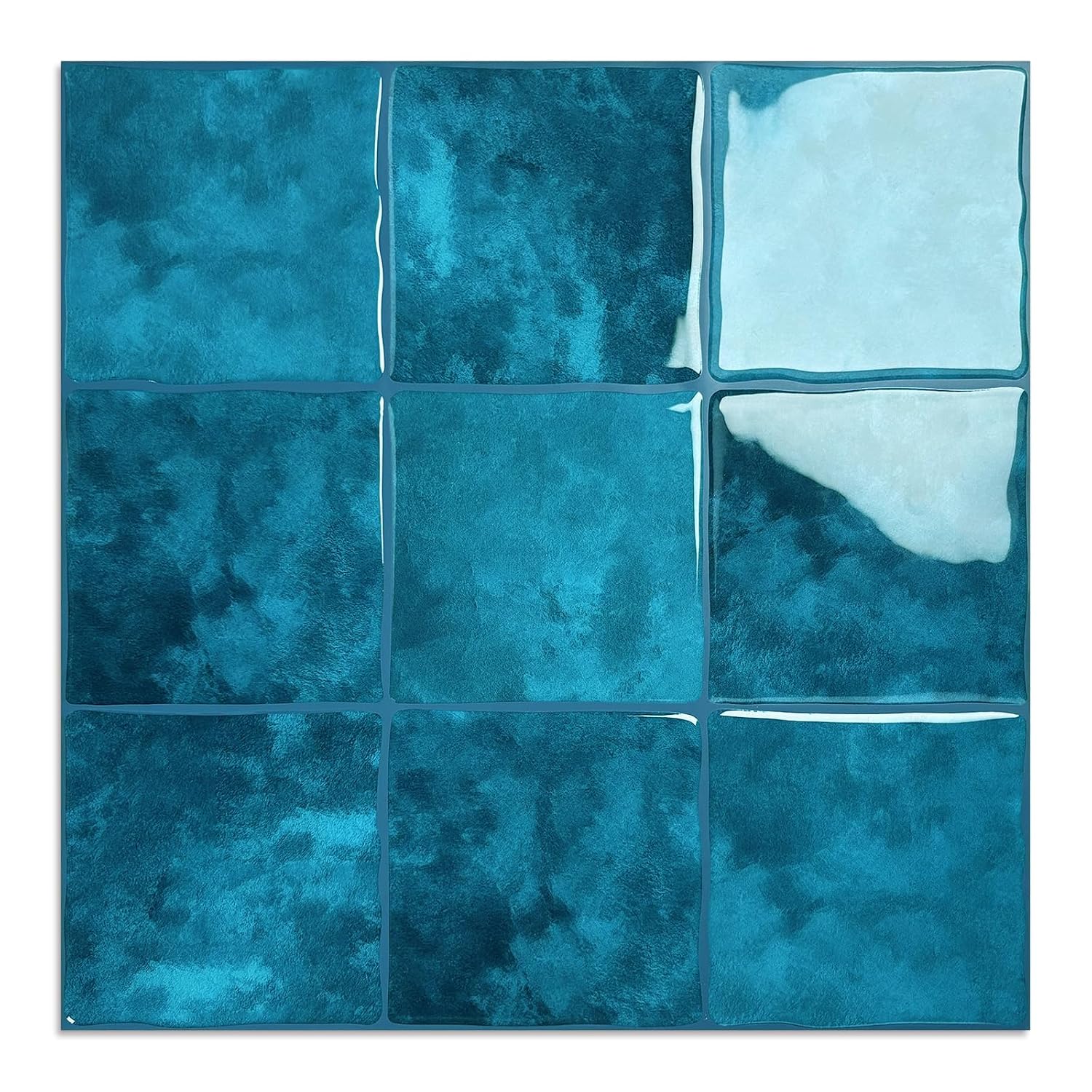 Luupatchy 12x12 In Peel and Stick Backsplash Tile 3D Square Mosaic Vinyl Self Adhesive Wall Tiles for Kitchen Bathroom and Living Room 10-Pack Blue