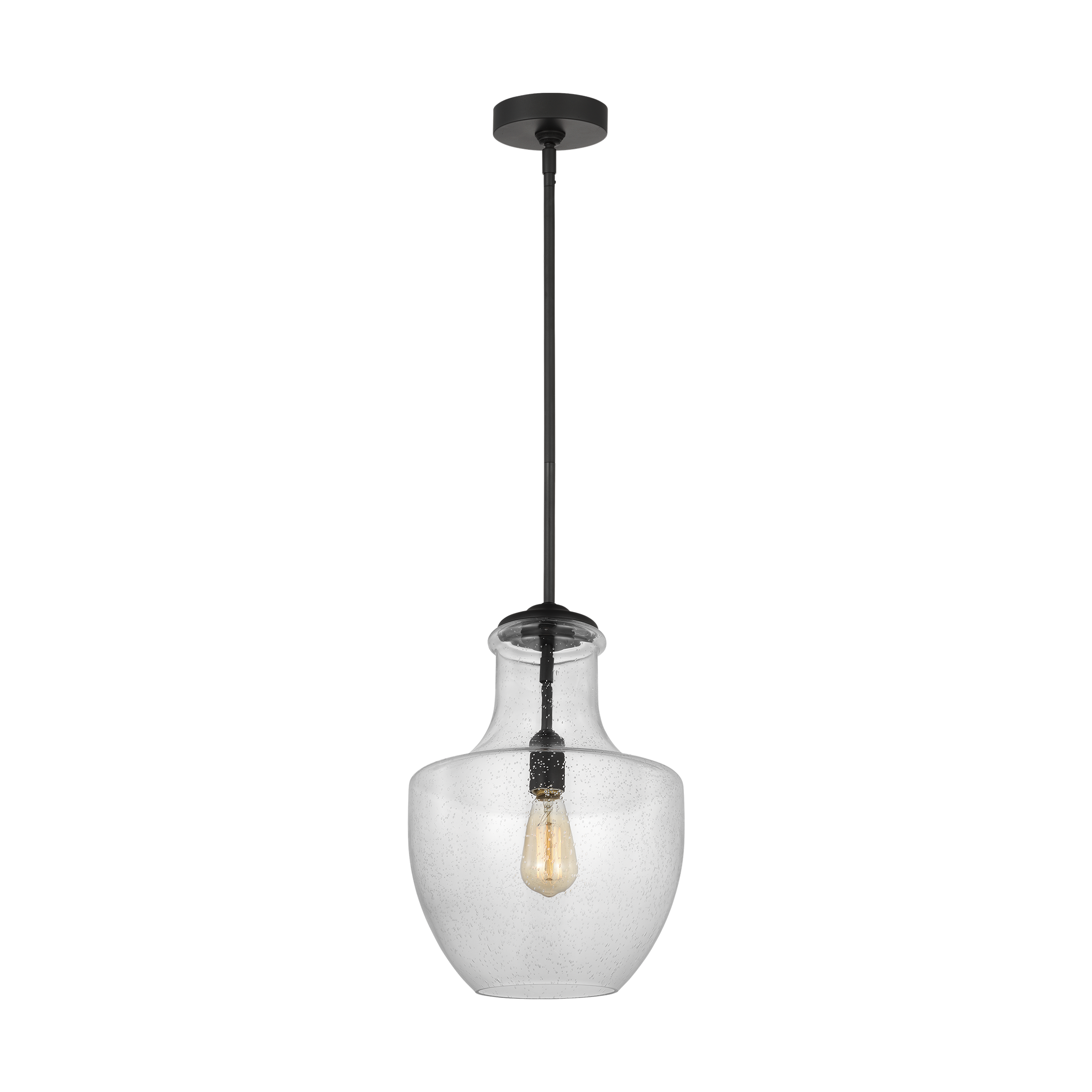 Midnight Black Mini Pendant with Clear Seeded Glass Shade