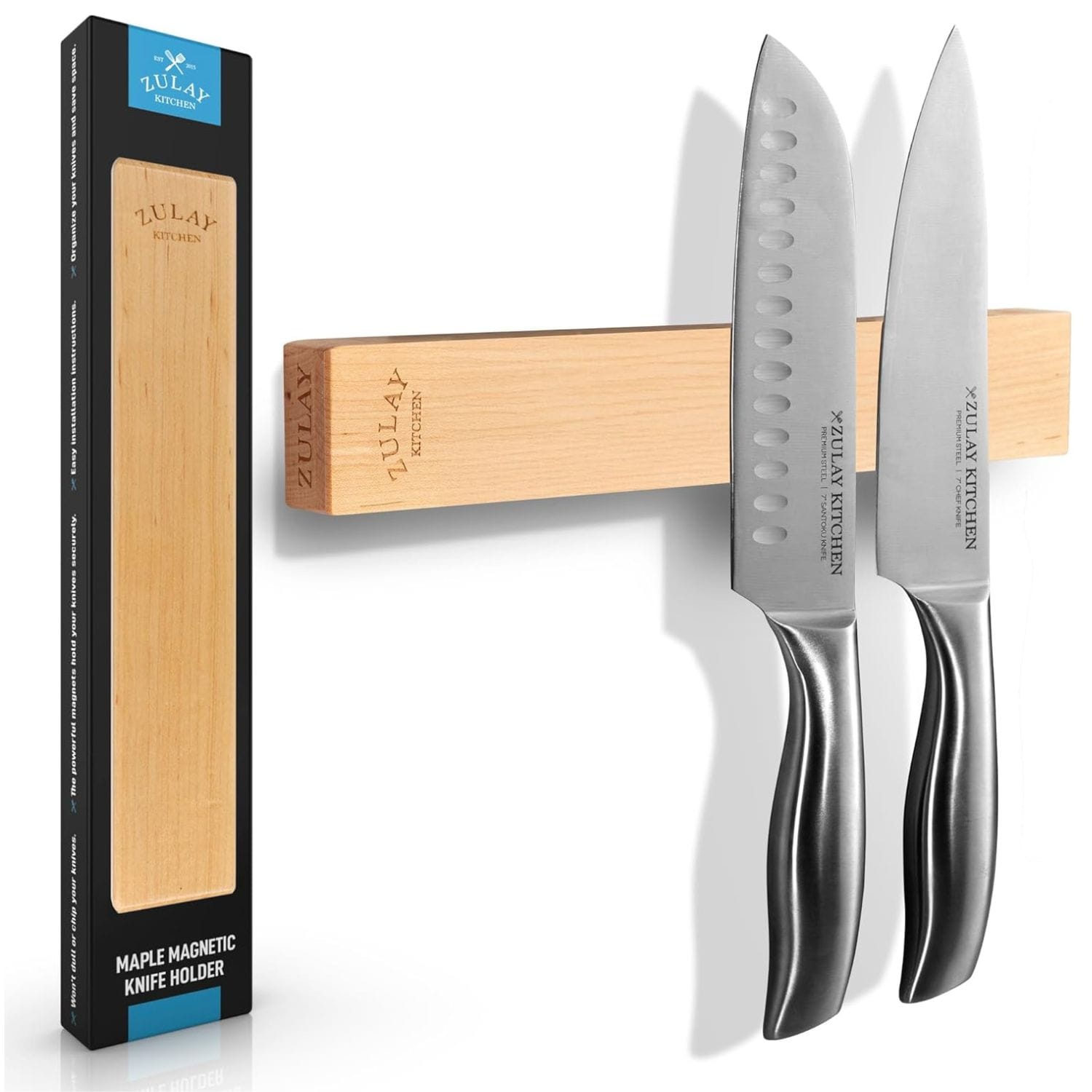 Zulay Kitchen 11.75 Inch Wooden Magnetic Knife Holder Wall Mount