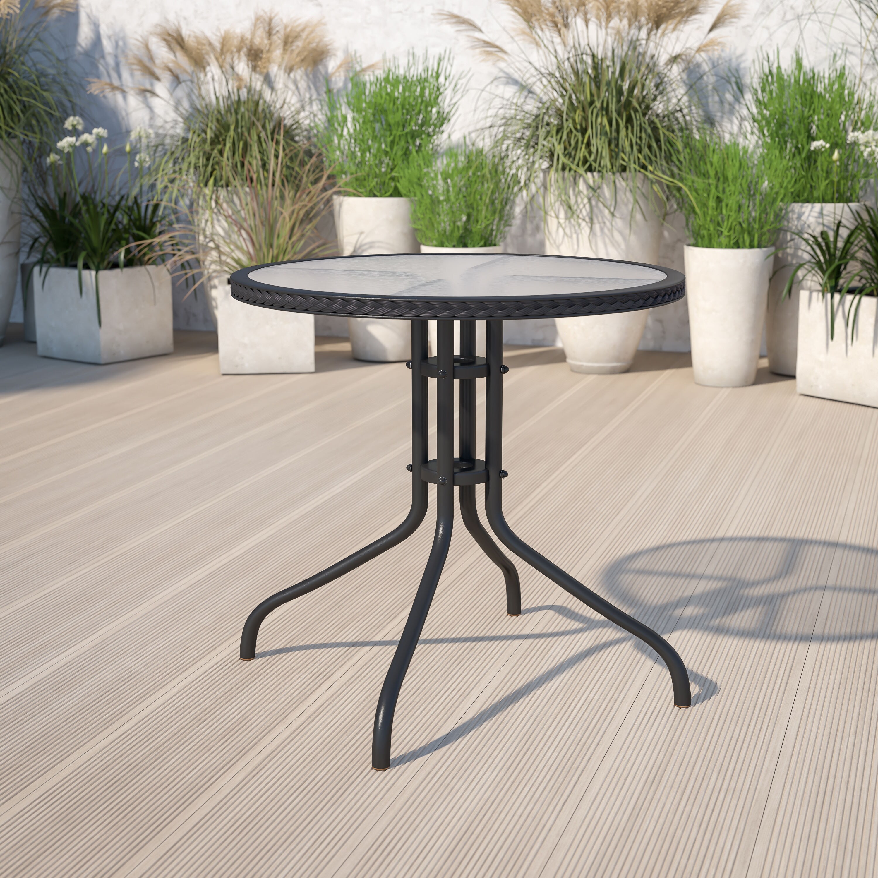 24 Outdoor Bistro Table Patio Dining Table Round Side Table Coffee Table Furniture with Metal Frame Water Ripple Glass Top 