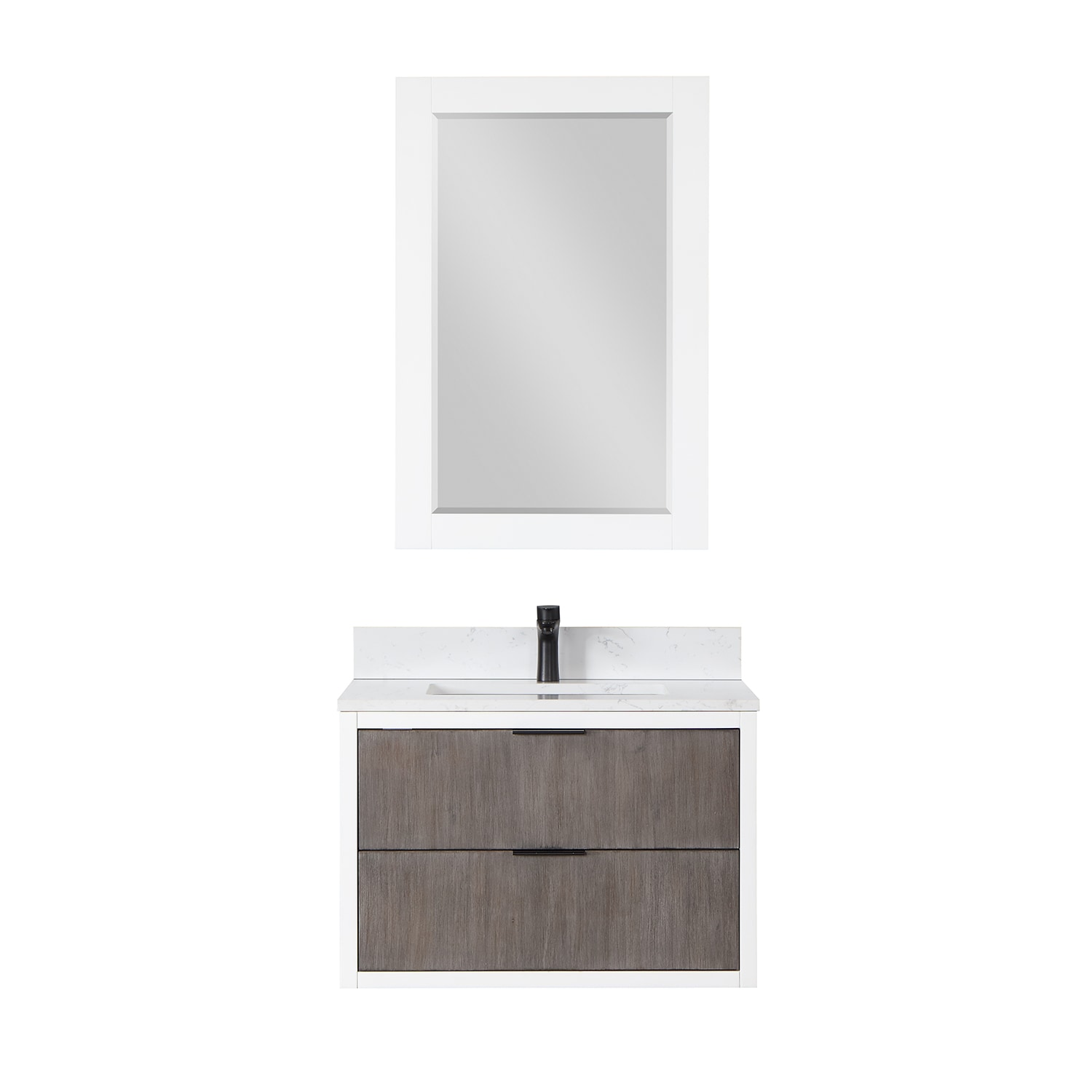 Altair 547030-CR-AW Dione 30-in Classical Gray Undermount Single sink Bathroom Vanity with Aosta White Engineered marble Top (Mirror Included)