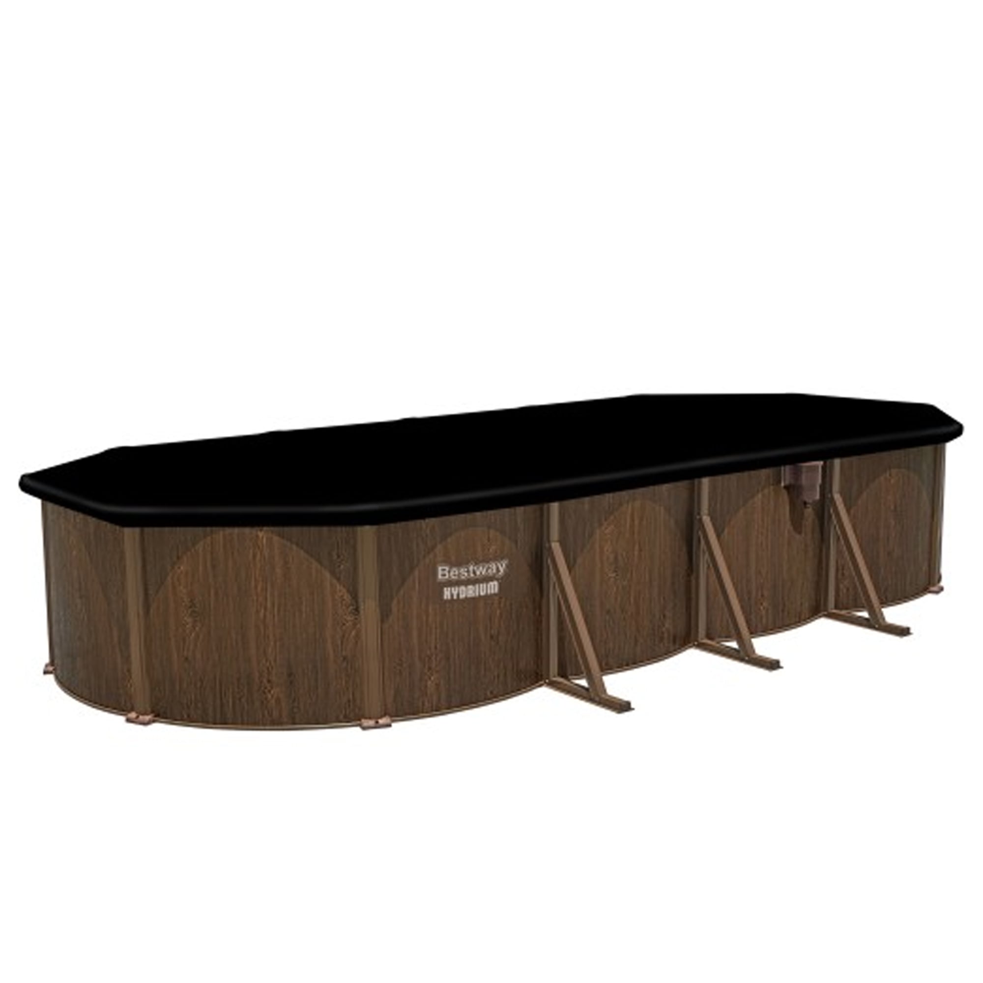 Bestway 24' x 12' x 52" Brown Woodgrain Steel Frame Oval Pool Set