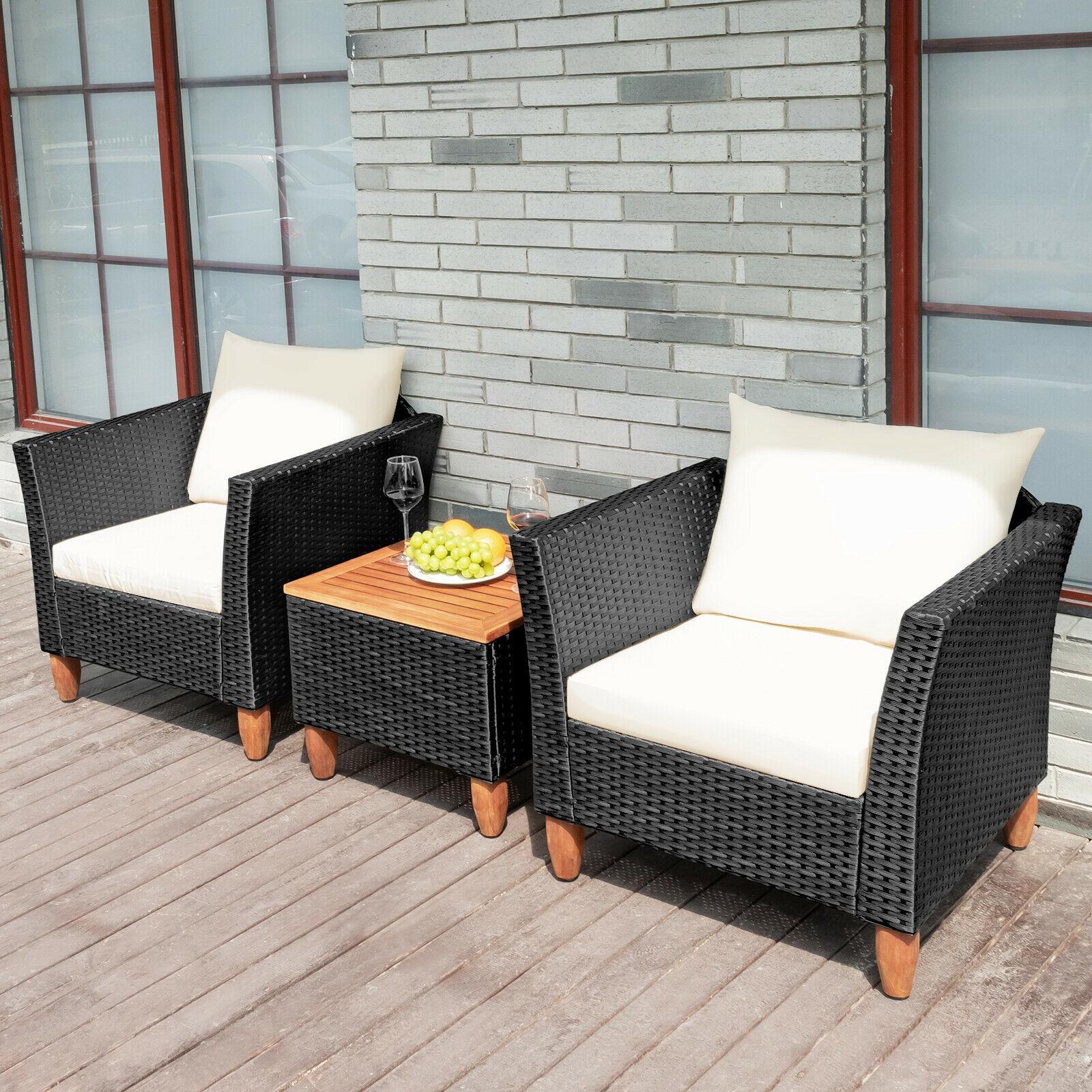 BABOOM 3-Piece Rattan Patio Conversation Set With White Cushions In The ...