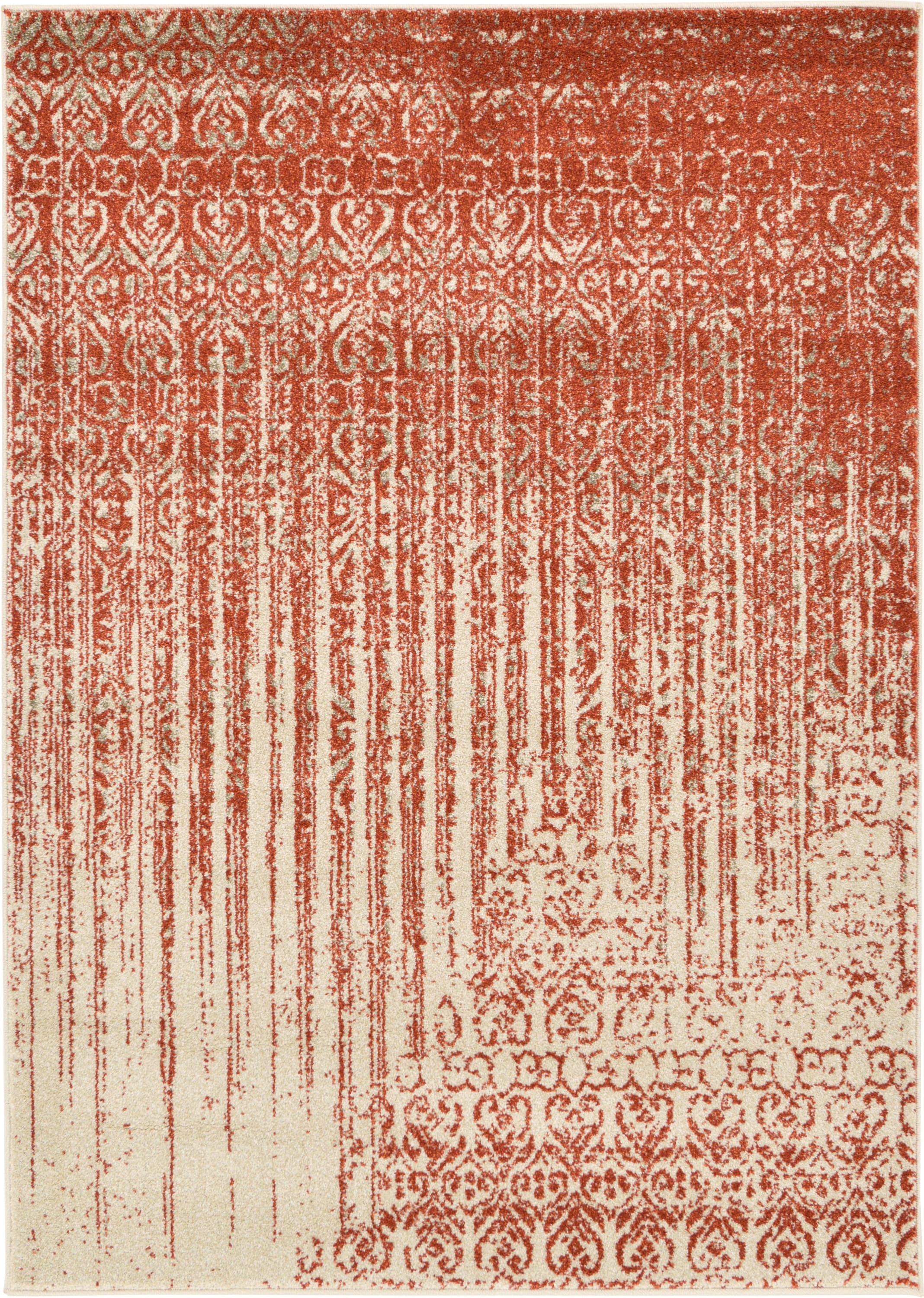Unique Loom 3115843 Jennifer Del Mar 4 x 6 (ft) Loomed Polypropylene Red/Ivory Rectangular Indoor Stripe Industrial Area rug