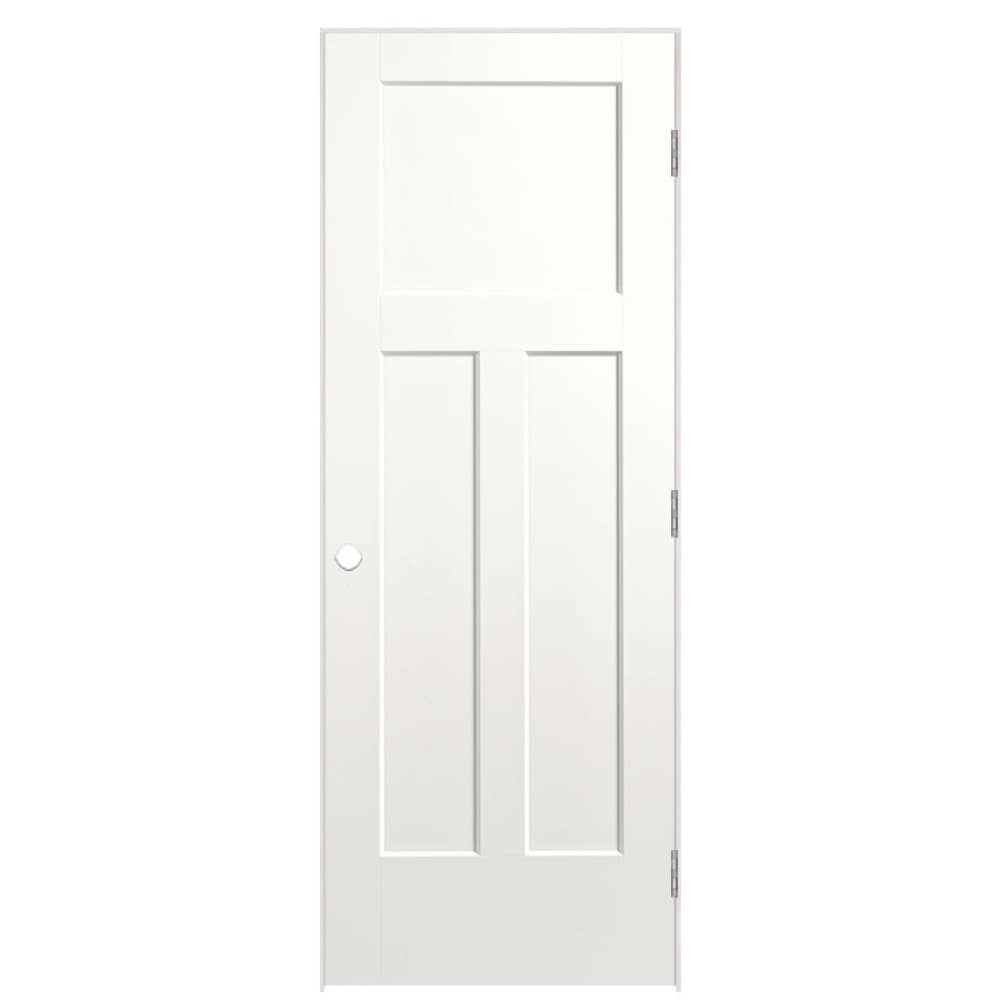 Masonite Winslow 36-in x 80-in Snow Storm 3-panel Craftsman Hollow Core Prefinished Molded Composite Left Hand Single Prehung Interior Door in White -  803461