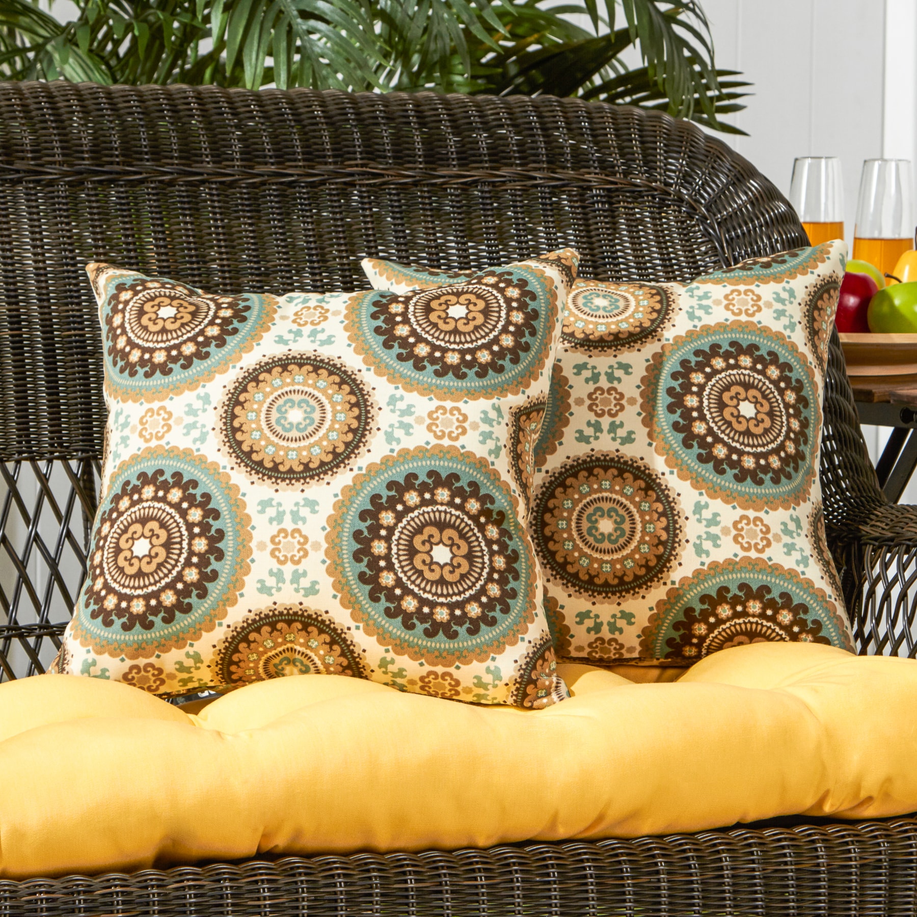 Spray Blue Geometric Square Outdoor Accent Pillows, Set of 2