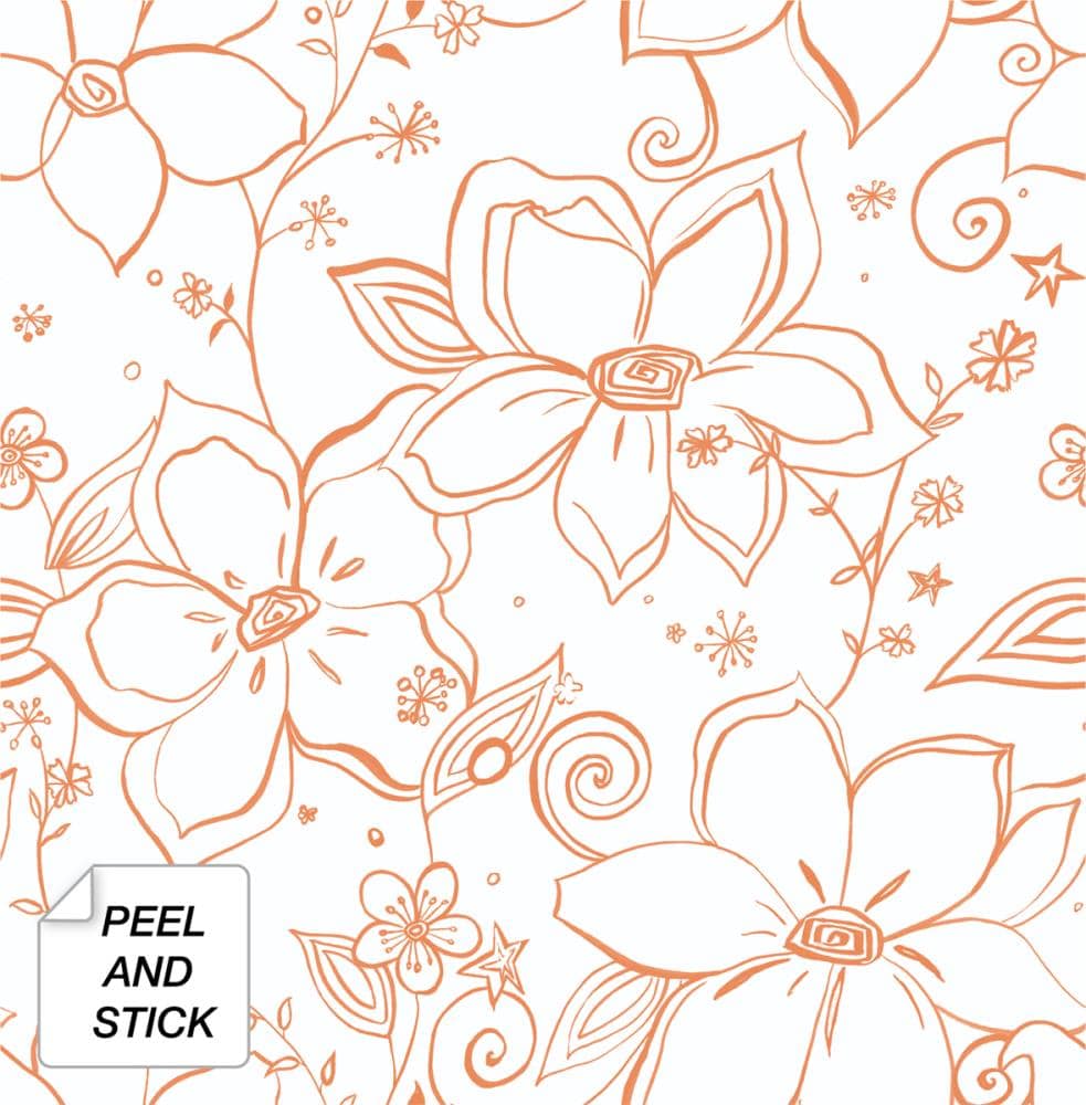 NextWall 30.75-Sq. Feet Orange Vinyl Floral Self-adhesive Peel and Stick Wallpaper