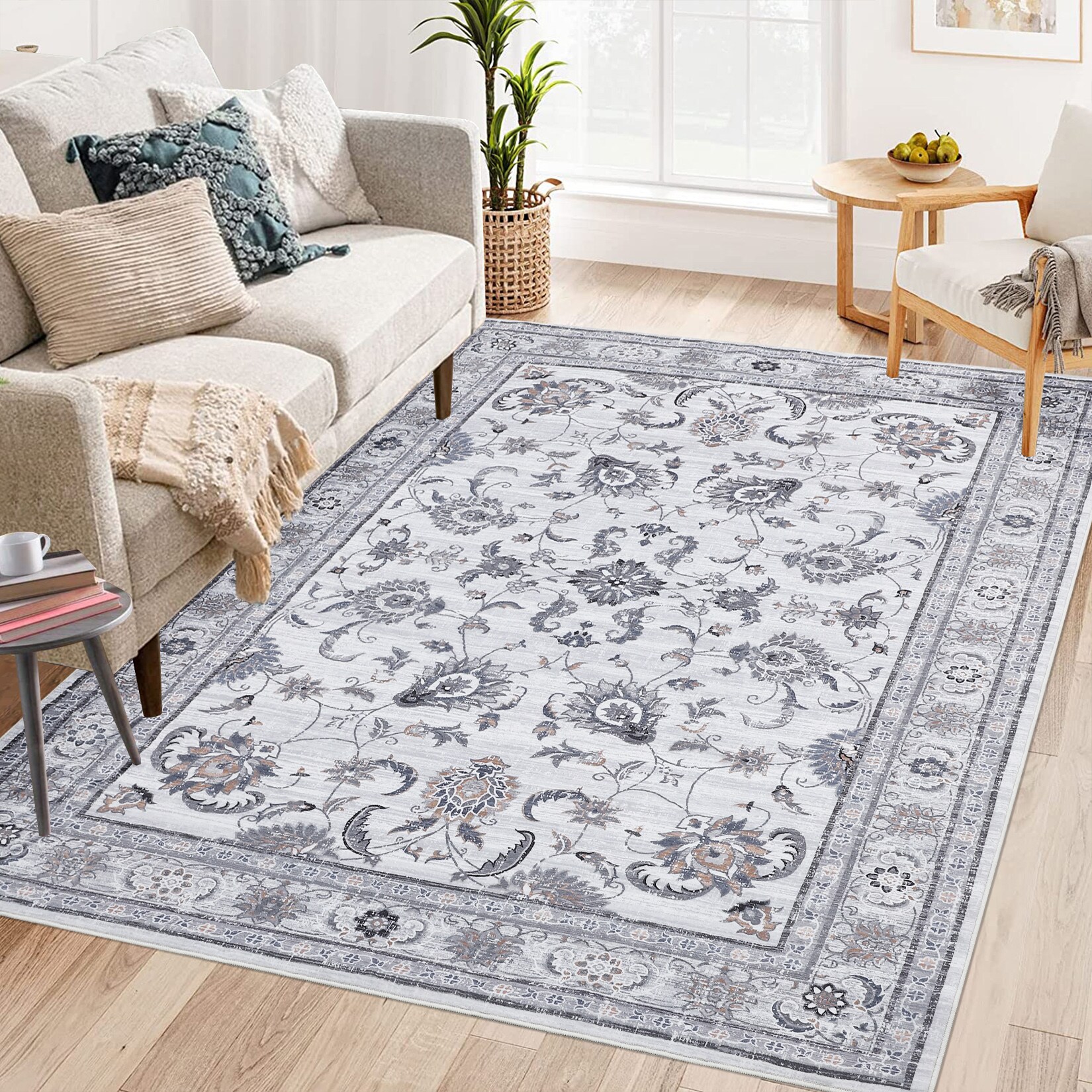 Garvee YXY-LO-PHO-108ADZFM 10 x 13 (ft) Loomed Polyester Gray Rectangular Indoor Floral/Botanical Persian Machine washable Area rug