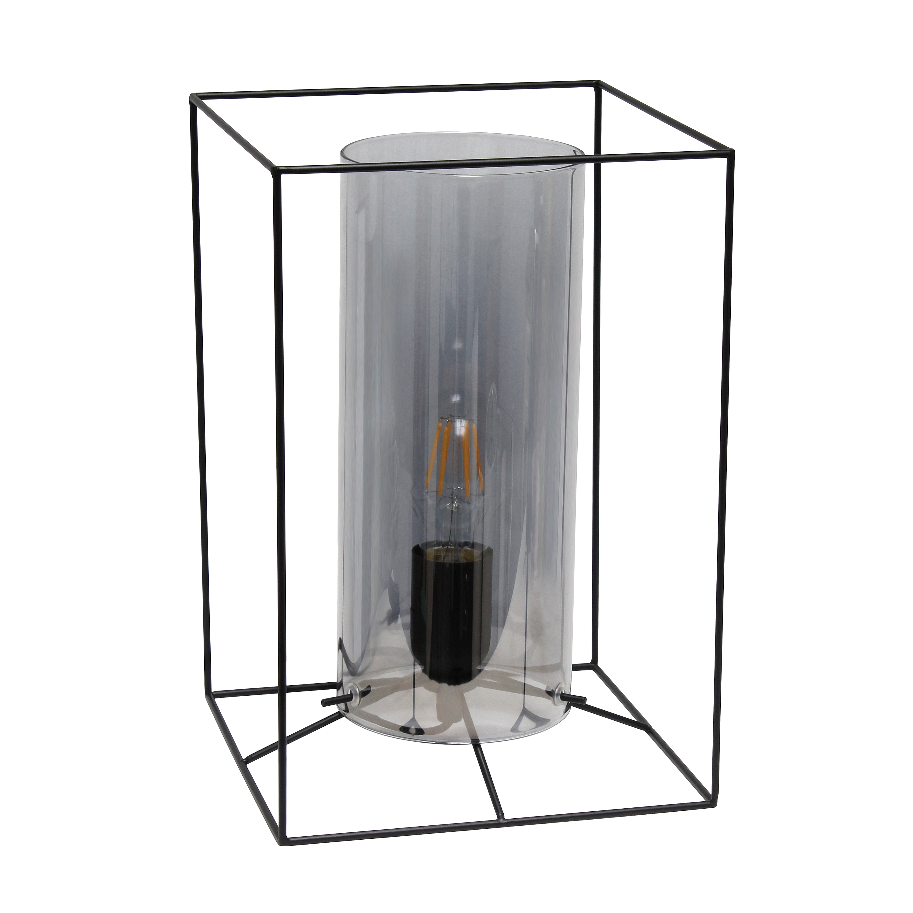 Lalia Home LHT-1027-SM Studio Loft 9-in Black/Smokey Gray Shade LED On/Off switch Uplight Table Lamp with Glass Shade
