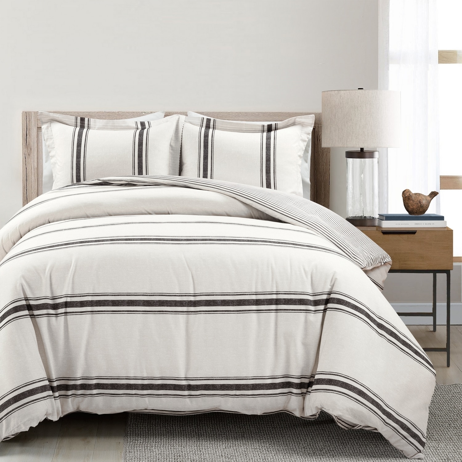 Lush Decor 21T011004 Black Stripe Reversible King Duvet cover Cotton