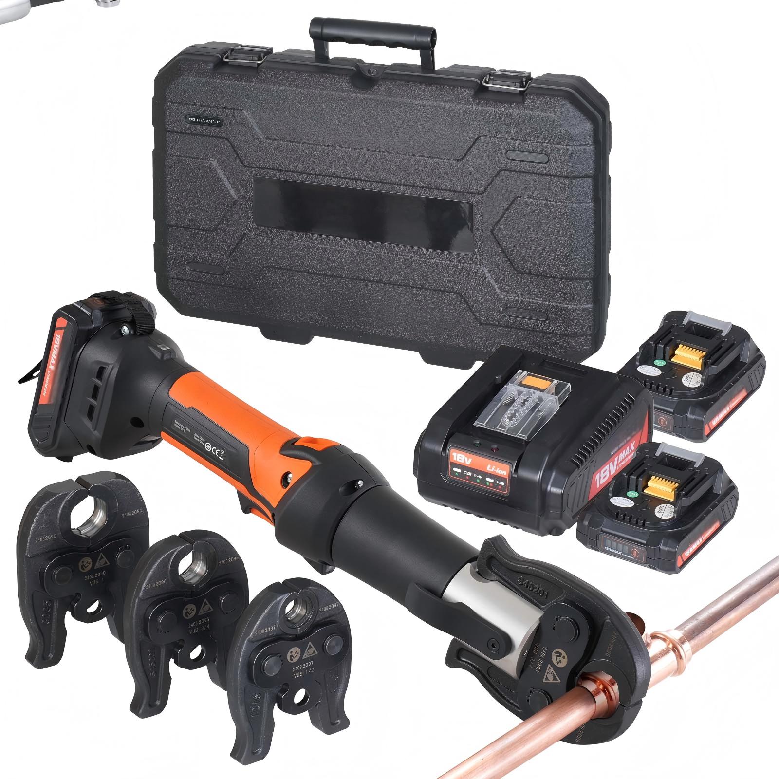 SUGIFT 20V Electric Copper Press Tool with 2 Batteries 30mm Stroke 360 Rotating Crimp Head
