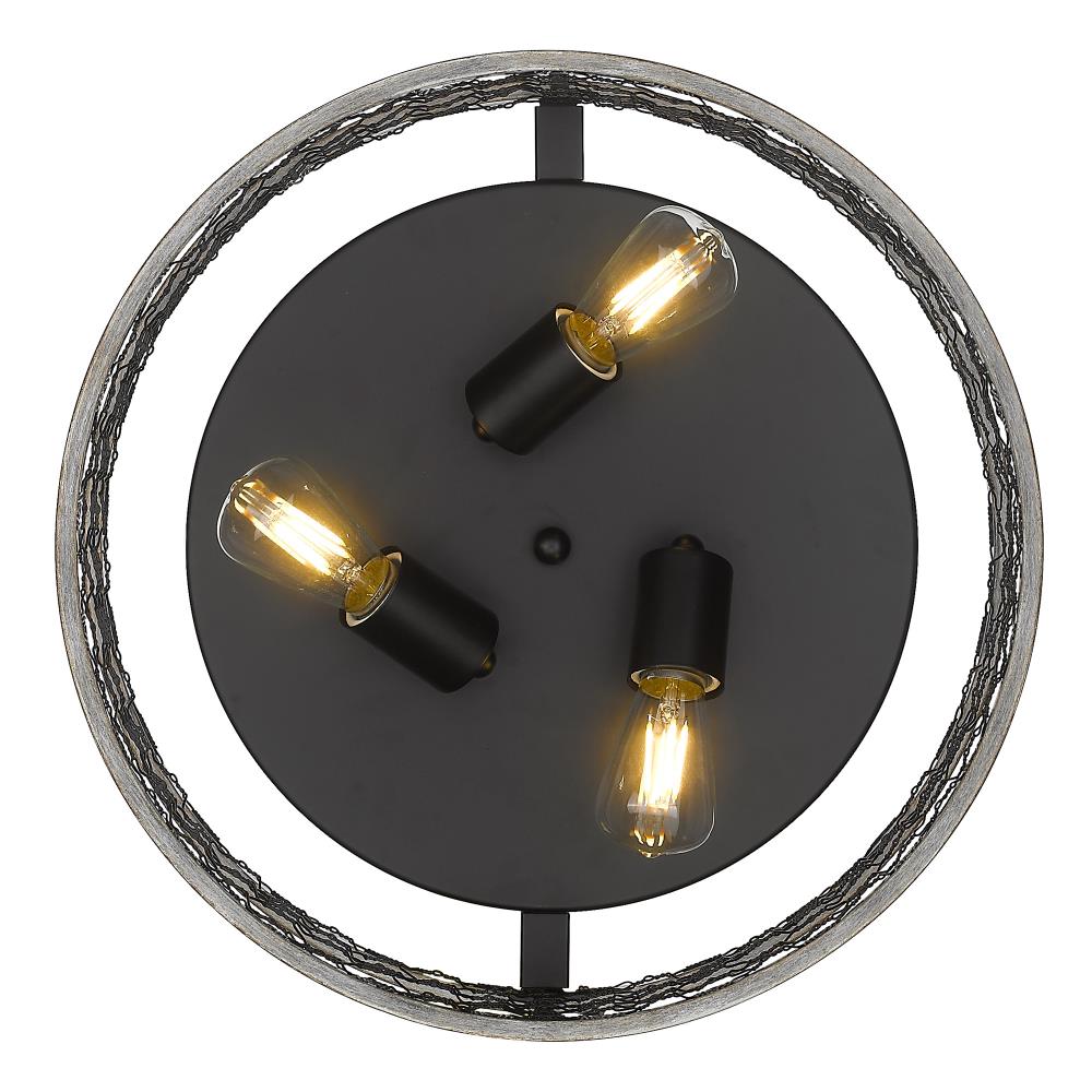 Matte Black Rustic Glass Drum Flush Mount Light