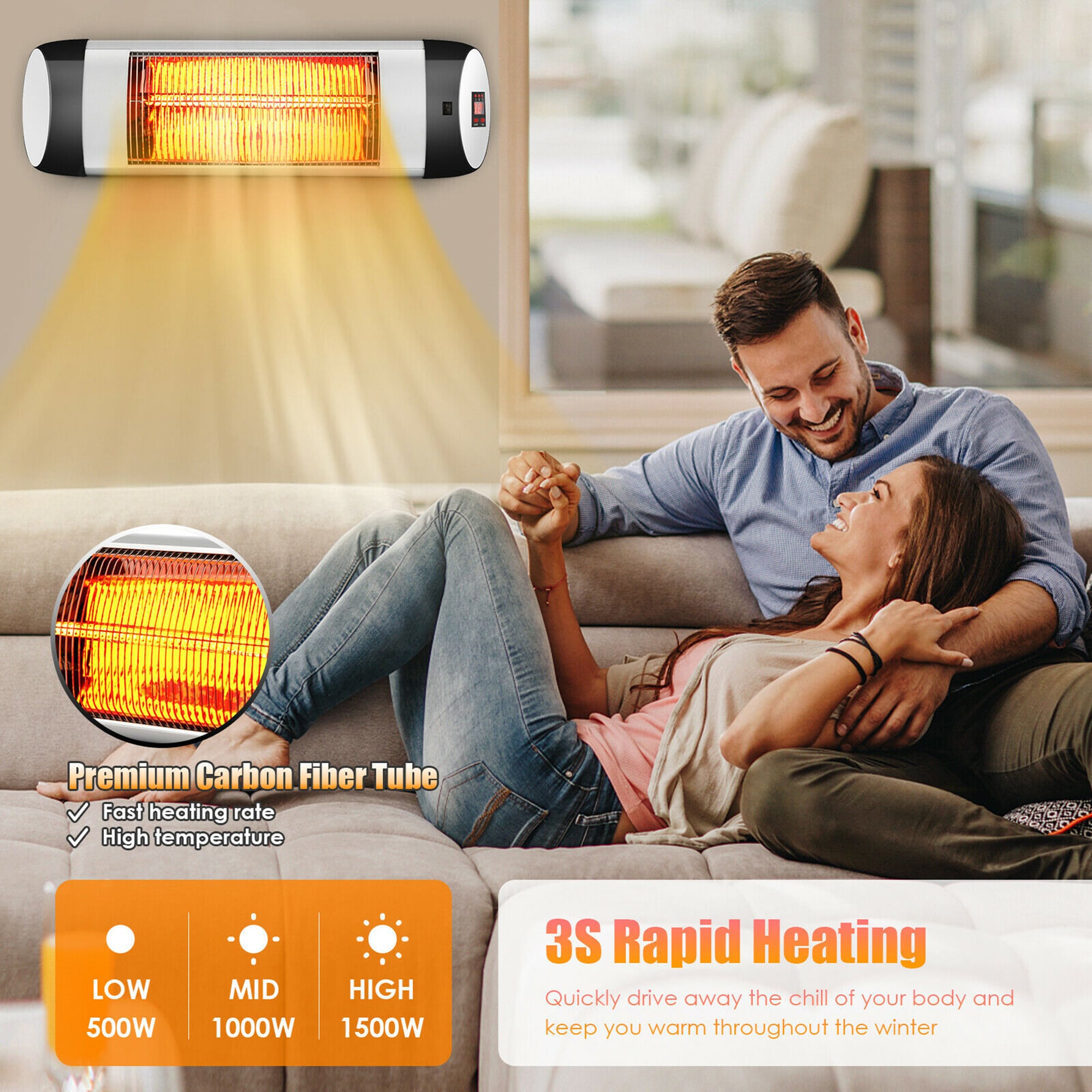 Black Wall Mounted Electric Infrared Heater with Remote