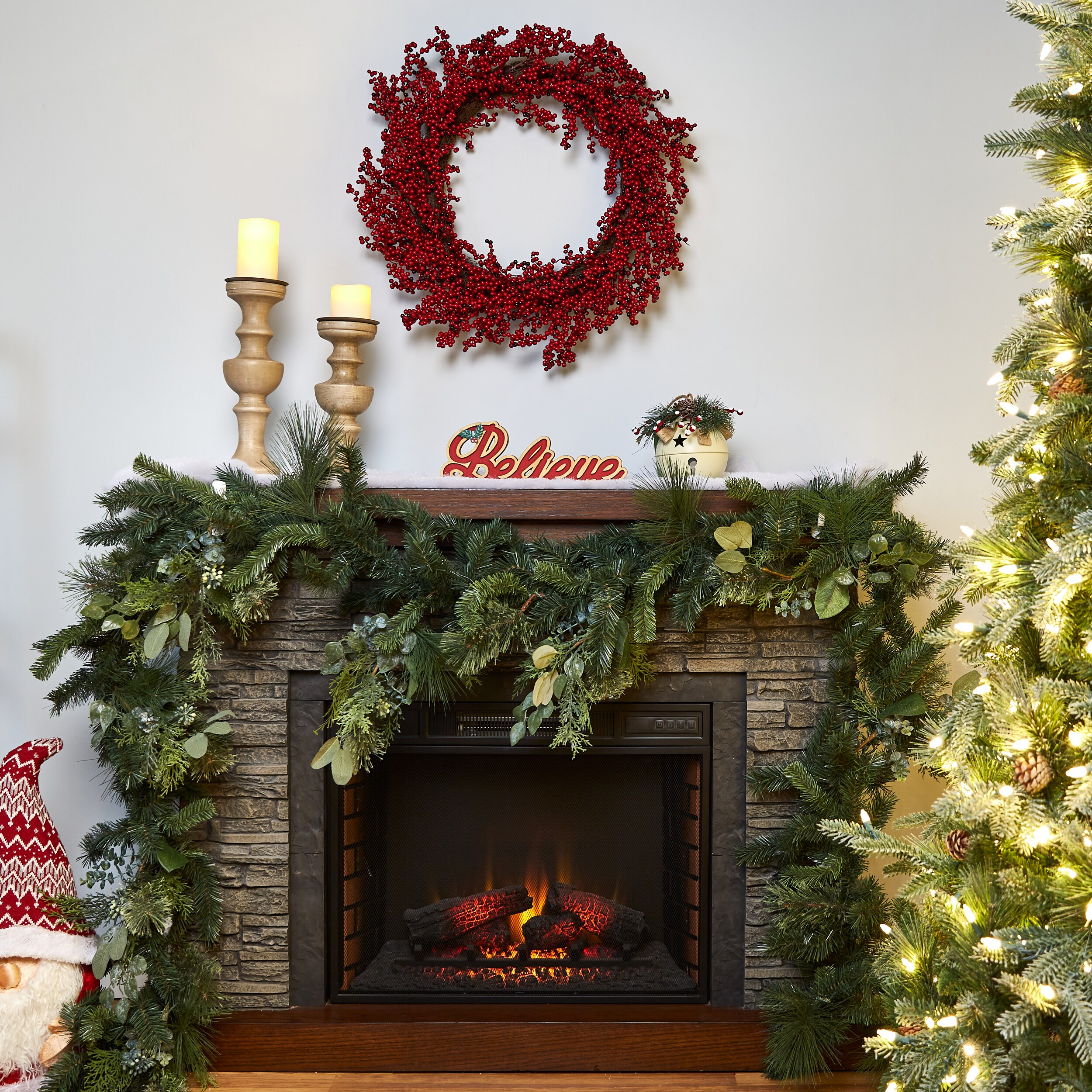 Holiday Living 30-in Indoor Red Berry Artificial Christmas Wreath at ...
