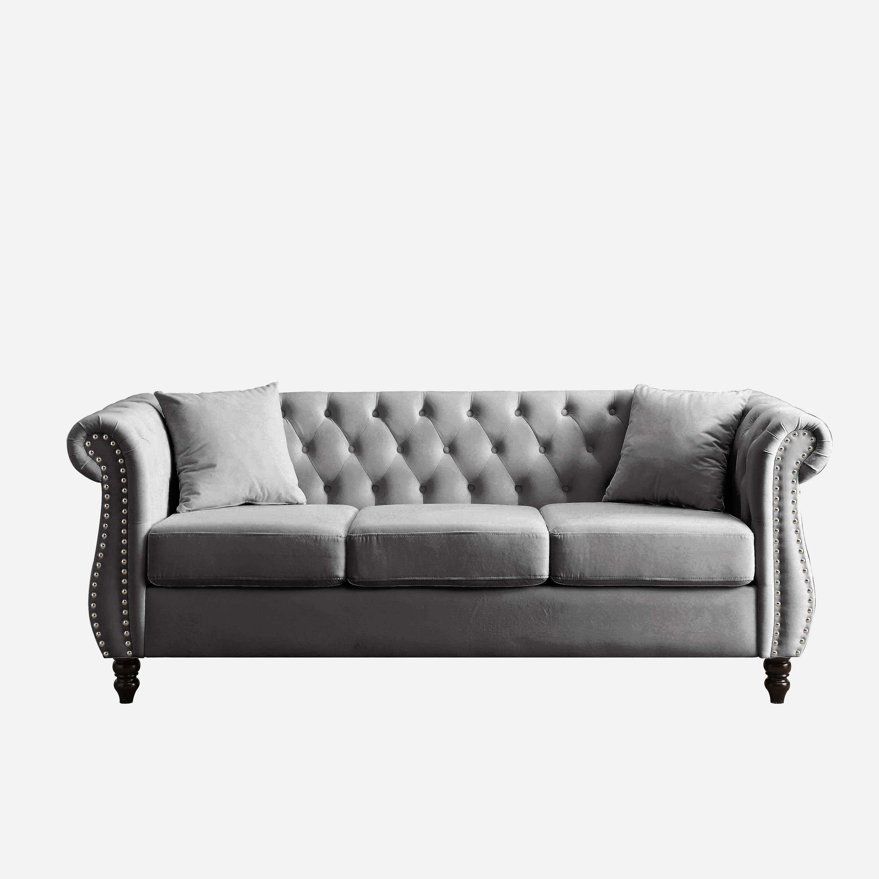 Bybafun YC5200111 80-in Modern Gray Velvet Sofa