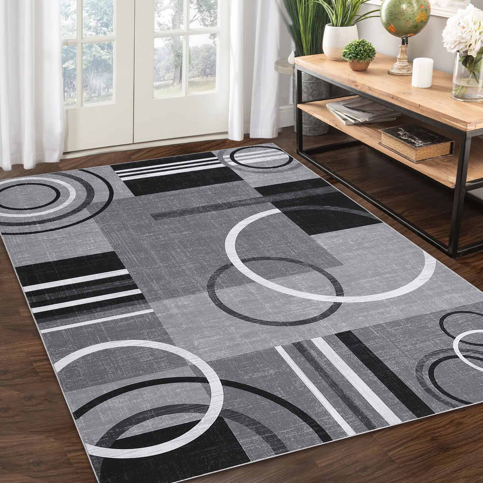 Garvee YXY-LO-PHO-15ND8V1A 9 x 12 (ft) Loomed Gray Rectangular Indoor Geometric Mid-Century Modern Machine washable Pet Friendly Area rug
