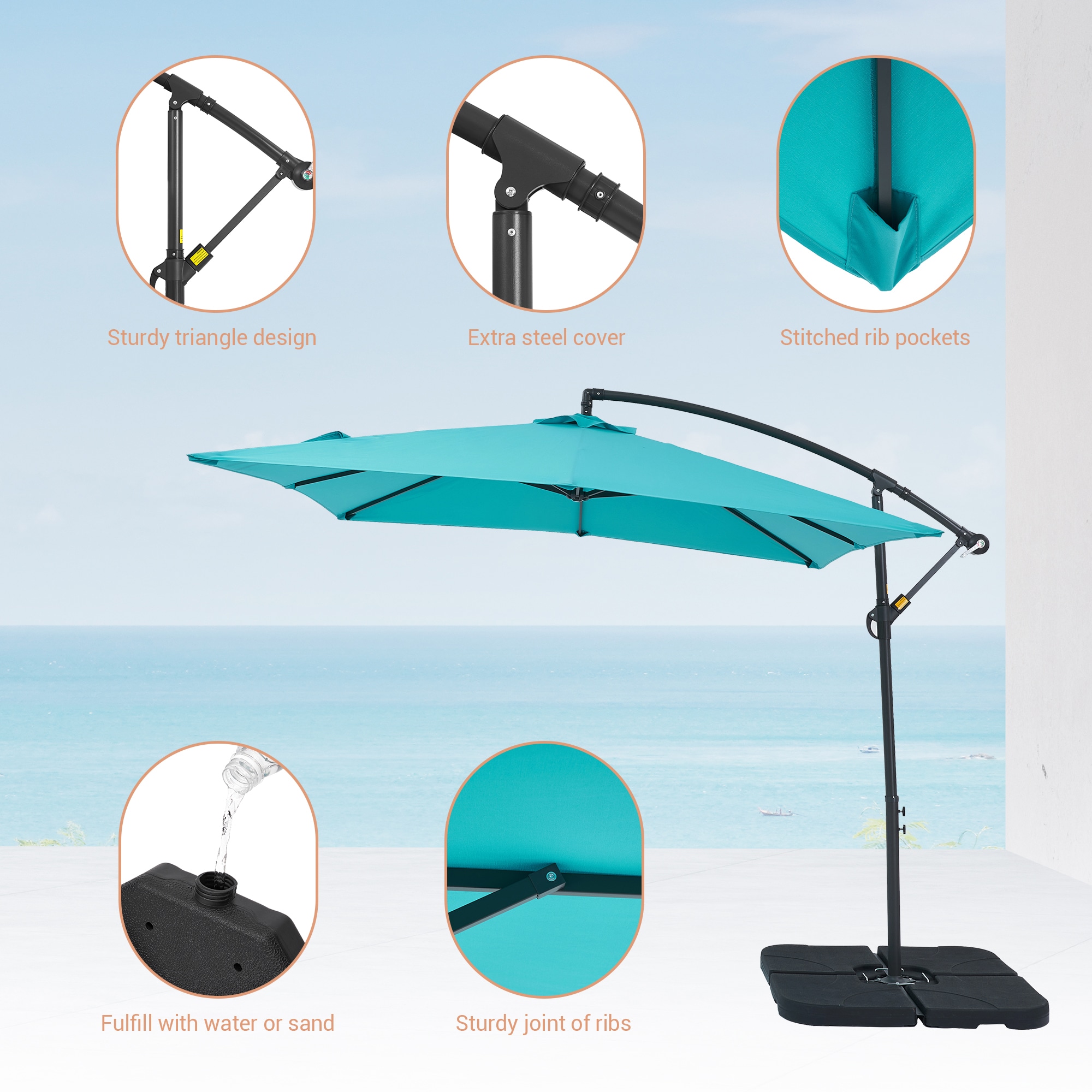 ACEGOSES 8.2-ft Turquoise No-tilt Offset Patio Umbrella with Base