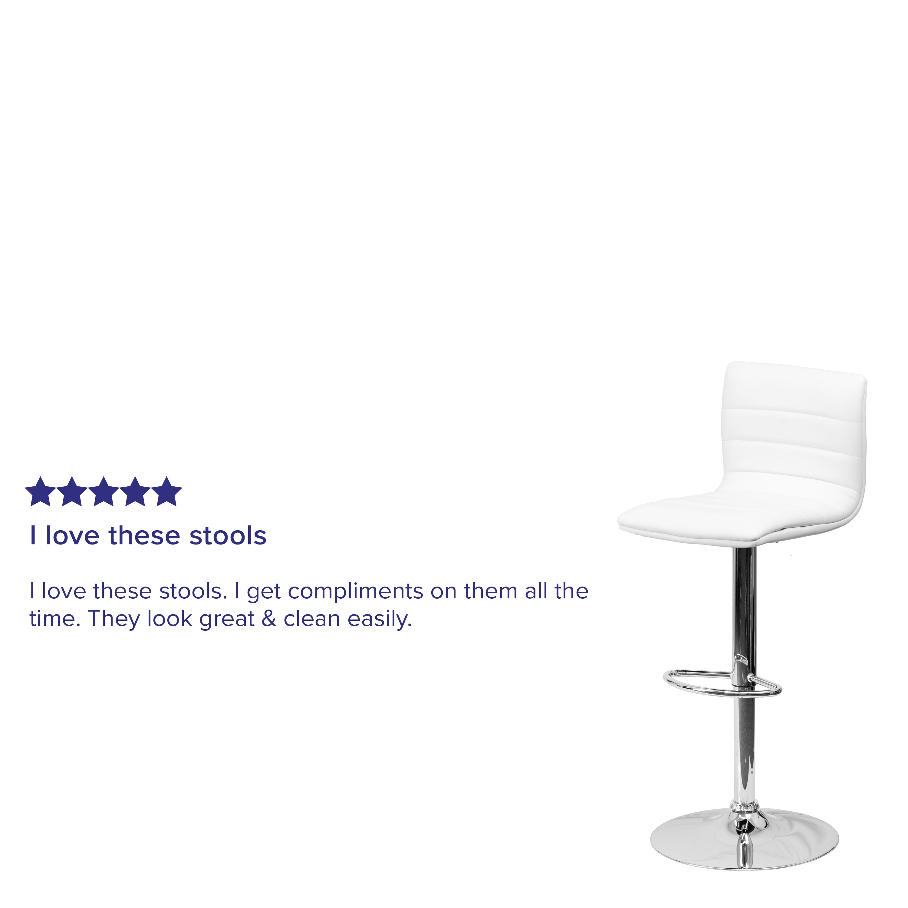 Modern White Vinyl Adjustable Bar Stool with Chrome Base