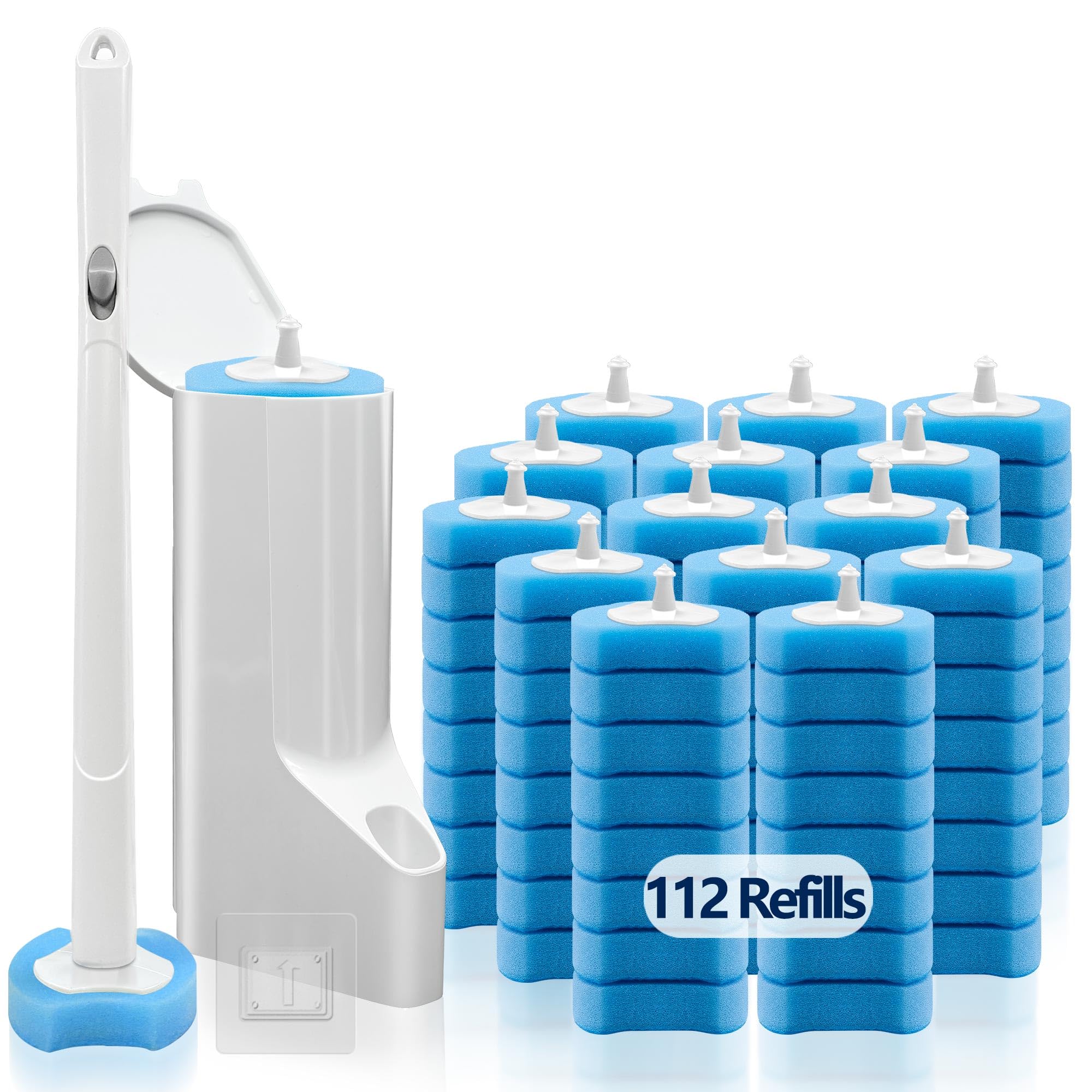 Yichuhaoxi  Disposable Toilet Brush Kit with 112 Refills Toilet Bowl Wand and Holder Wall Mounted Cleaning Brush Set for Deep Scrub on Bathroom