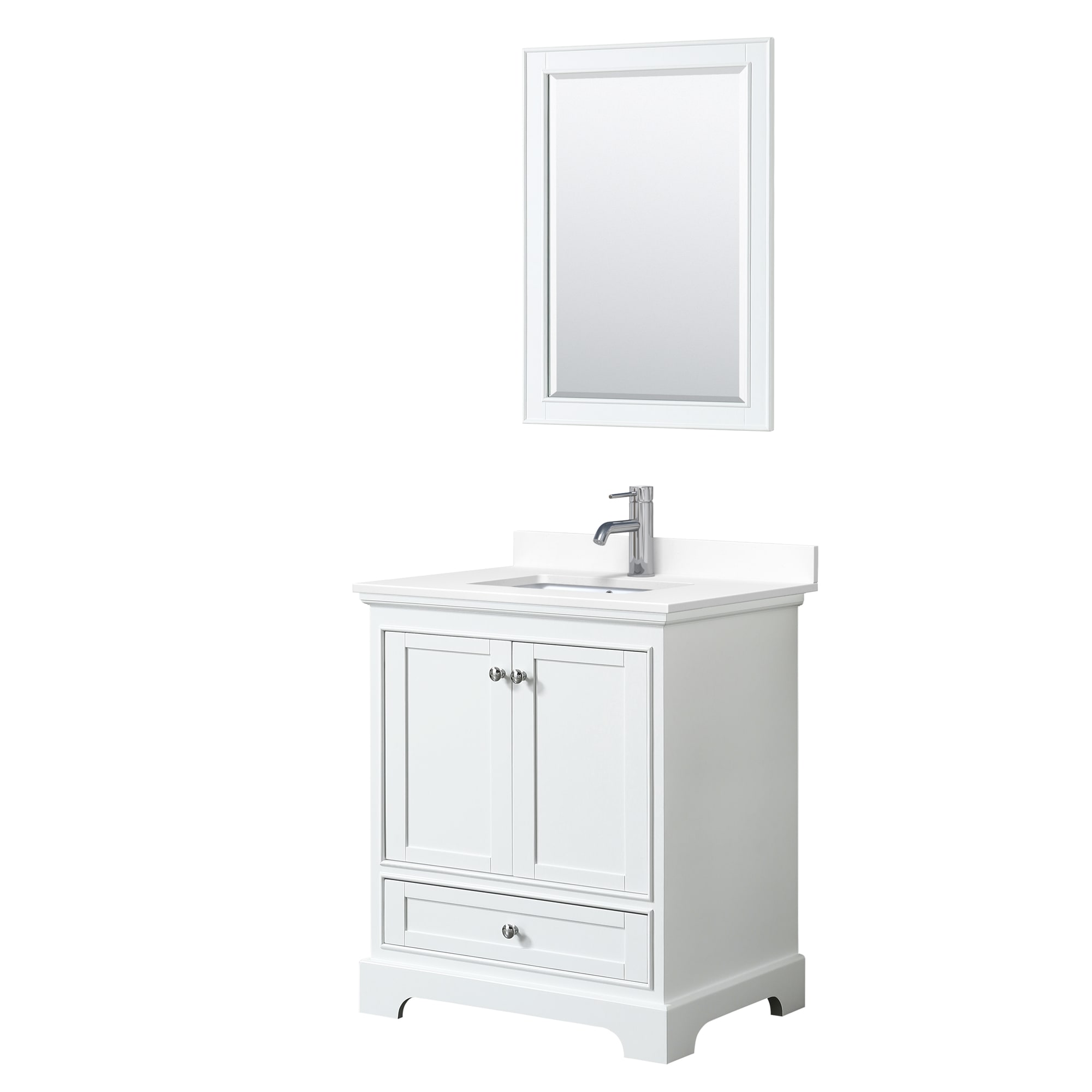 Wyndham Collection WCS202030SWHWCUNSM24 Deborah 30-in White with Polished Chrome Trim Undermount Single sink Bathroom Vanity with White Cultured Marble Cultured marble Top (Mirror Included)
