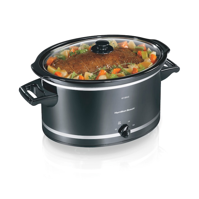 Hamilton Beach This Hamilton Beach 8 Quart Slow Cooker has a mess-free lid  rest and extra-large capacity. It's perfect for game-day chili or serving a  large family. It holds a 6 lb