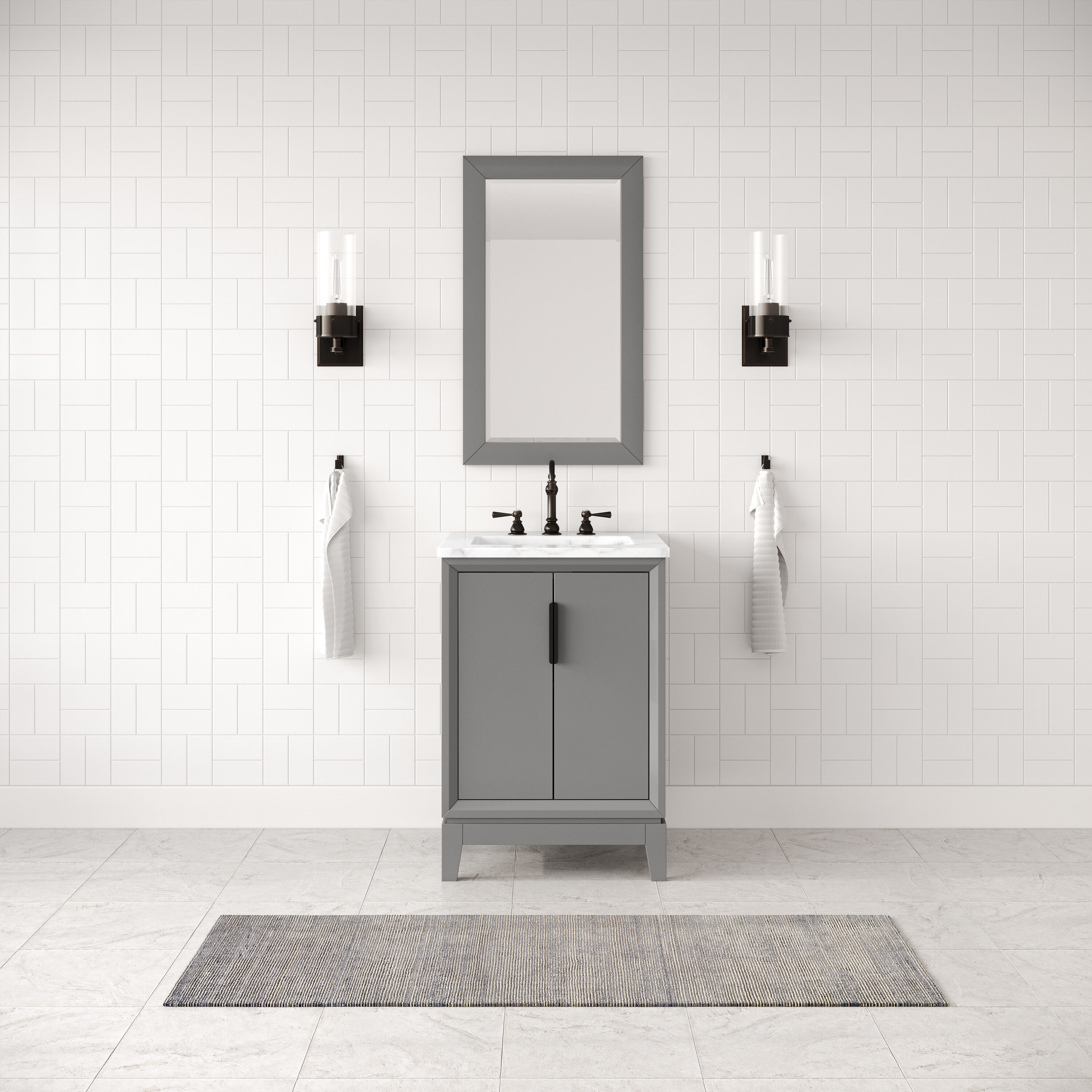 Water Creation VEL024CWCG27 Elizabeth 24-in Cashmere Grey Undermount Single sink Bathroom Vanity with Carrara White Natural marble Top (Faucet Included)