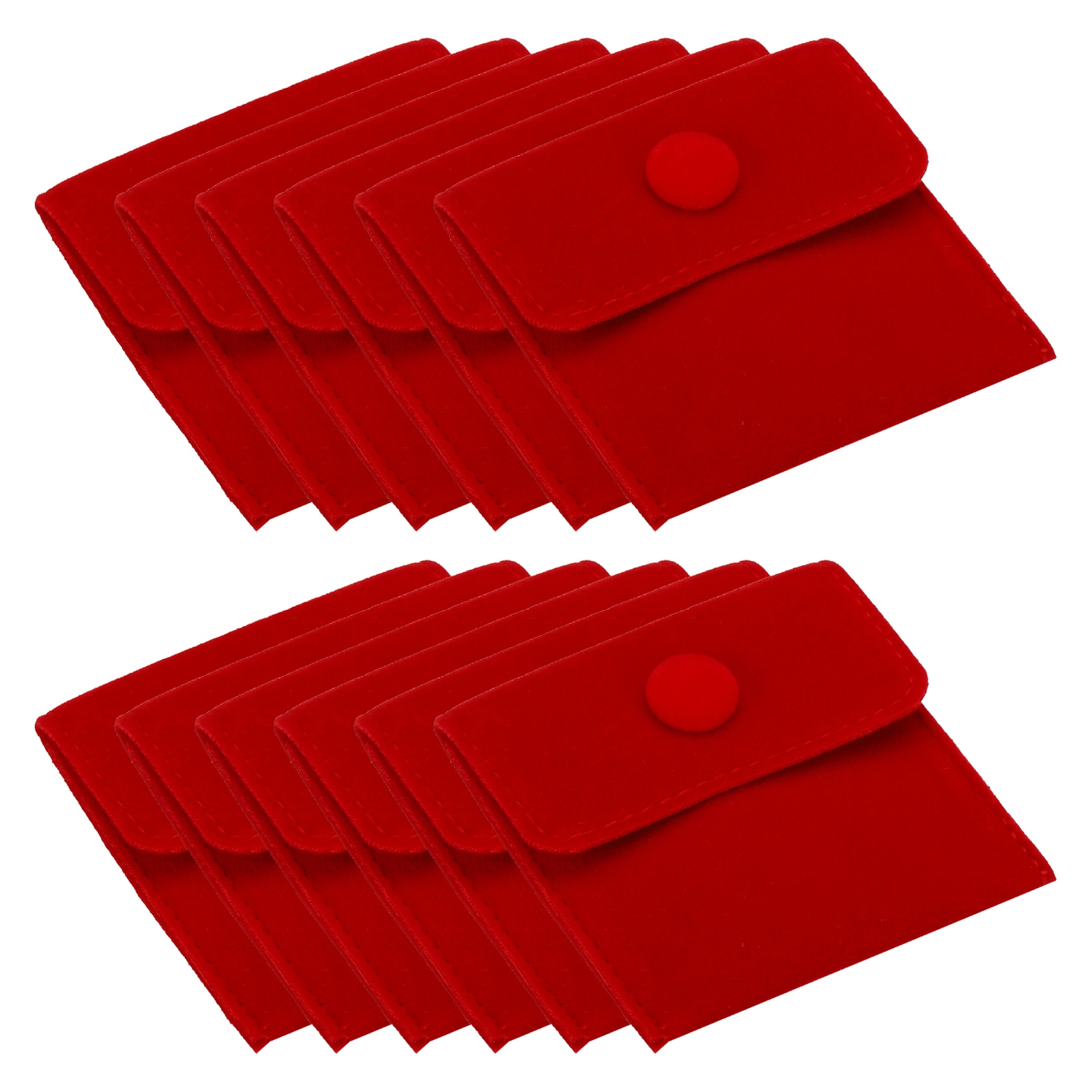 PATIKIL 7x7cm Jewelry Pouches with Snap Button 12pcs Velvet Jewelry Pouches Portable Soft Storage for Necklace Bracelet Earring Watch Rings Brooch Red