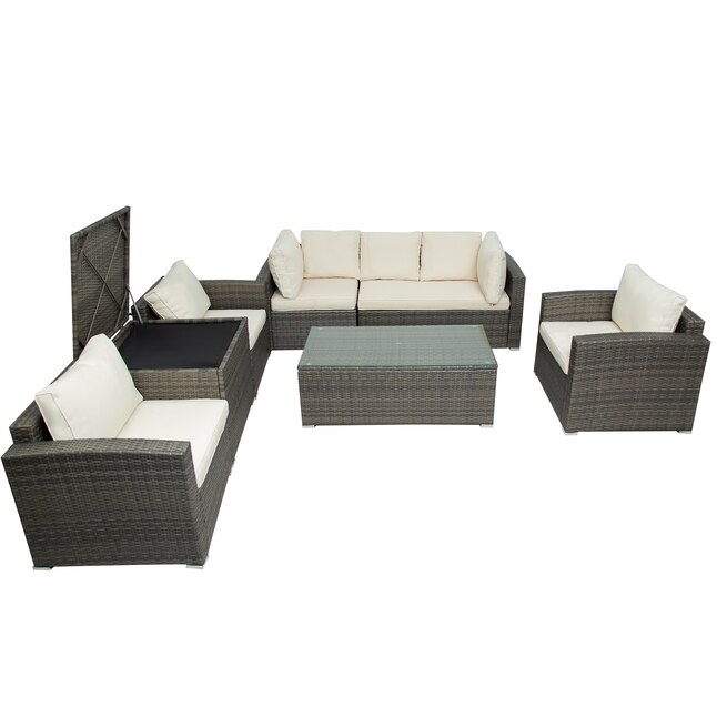 Clihome Patio Furniture Set 7 Piece Wicker Conversation With Cushions In The Sets Department At Com - Patio Side Table Home Hardware