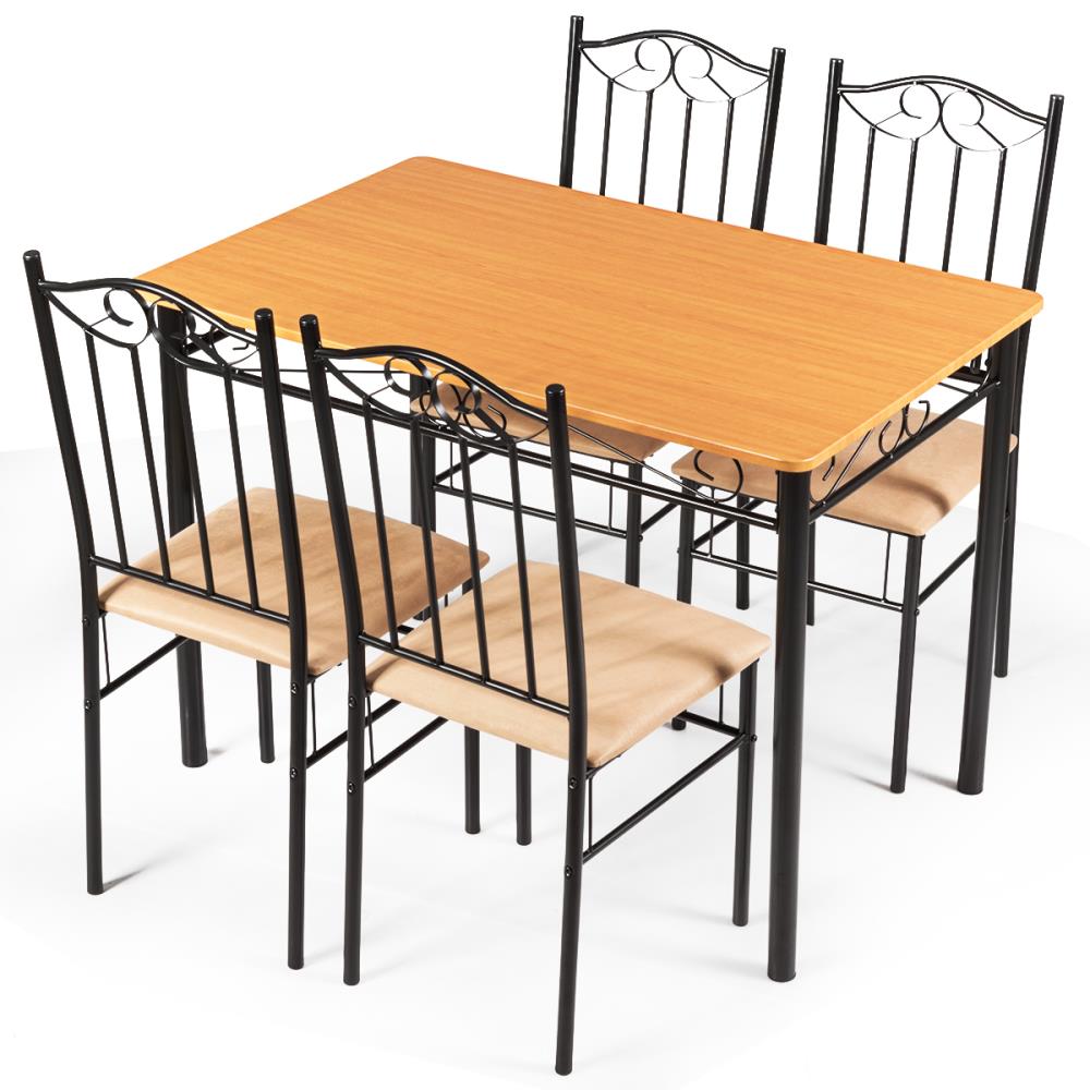 Black and Wood 5-Piece Dining Set with Metal Frame