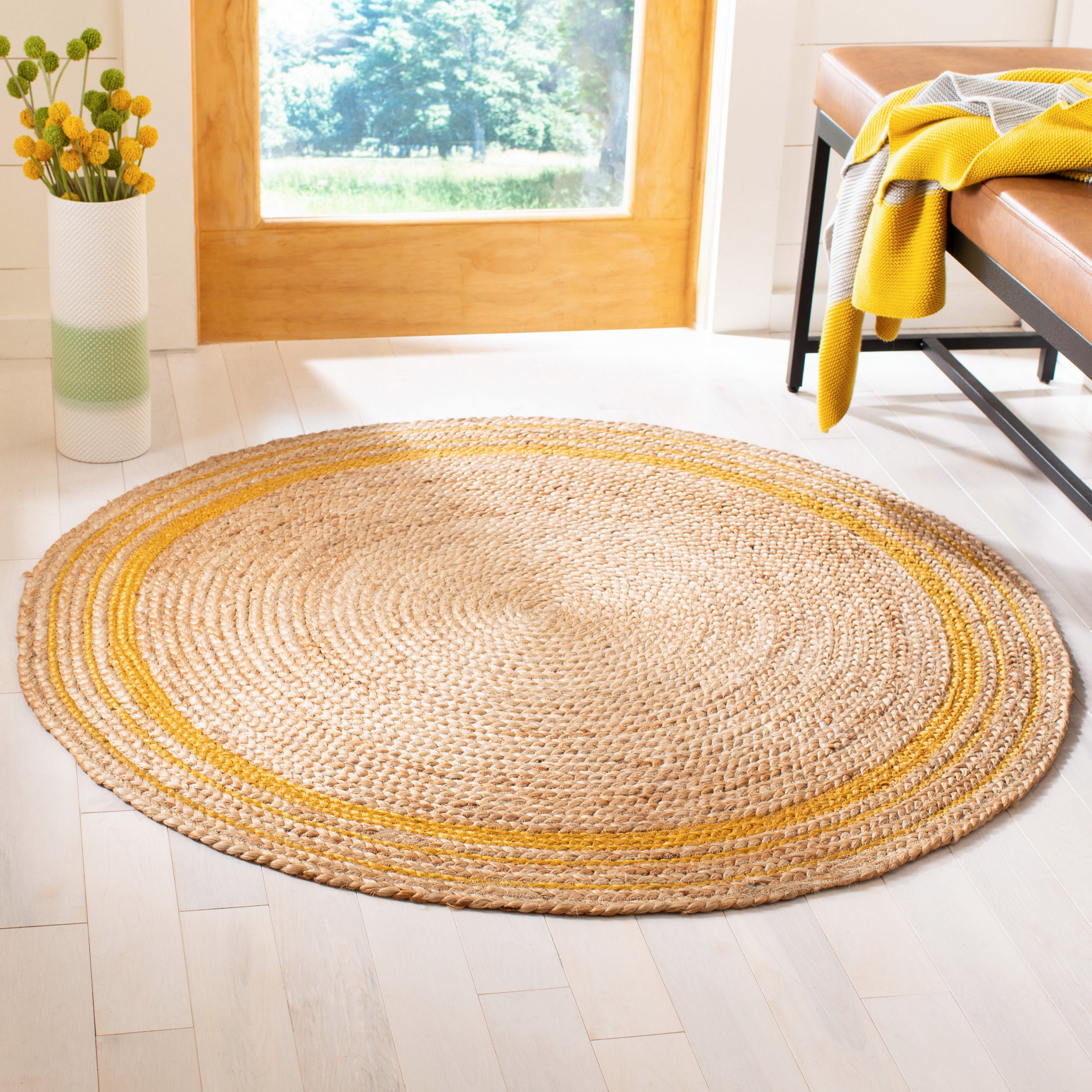 Safavieh NF807B-3R Natural Fiber Pietsje 3 x 3 (ft) Jute Beige/Gold Round Indoor Border Throw rug
