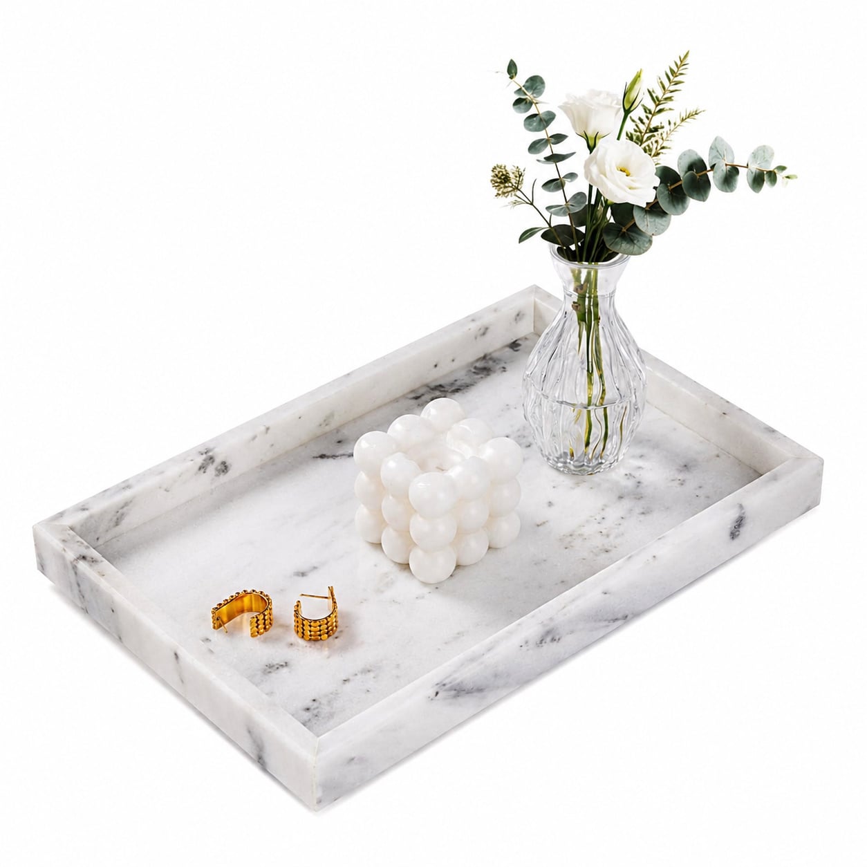 Paradigms Interiors Marble Vanity Tray Premium Natural Stone Organizer for Countertop Home Decor Multi Purpose Easy Clean #514068539582