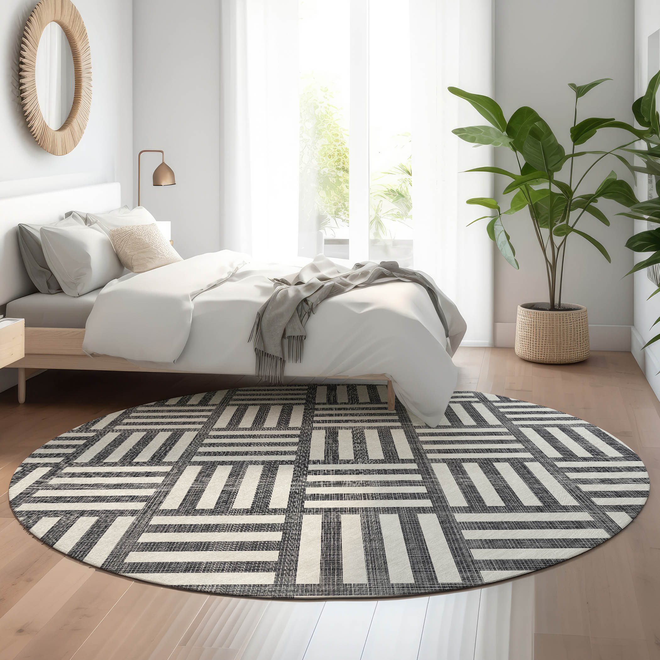 Addison Rugs AMF620BK8RO Mayfield AMF620BK 8 x 8 (ft) Loomed Polyester Black Round Indoor Geometric Machine washable Area rug