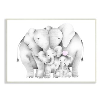 Stupell Industries Baby Elephants with Animal Family Cute Pink Studio Q 15-in H x 10-in Animals Print in the Wall Art at Lowes.com