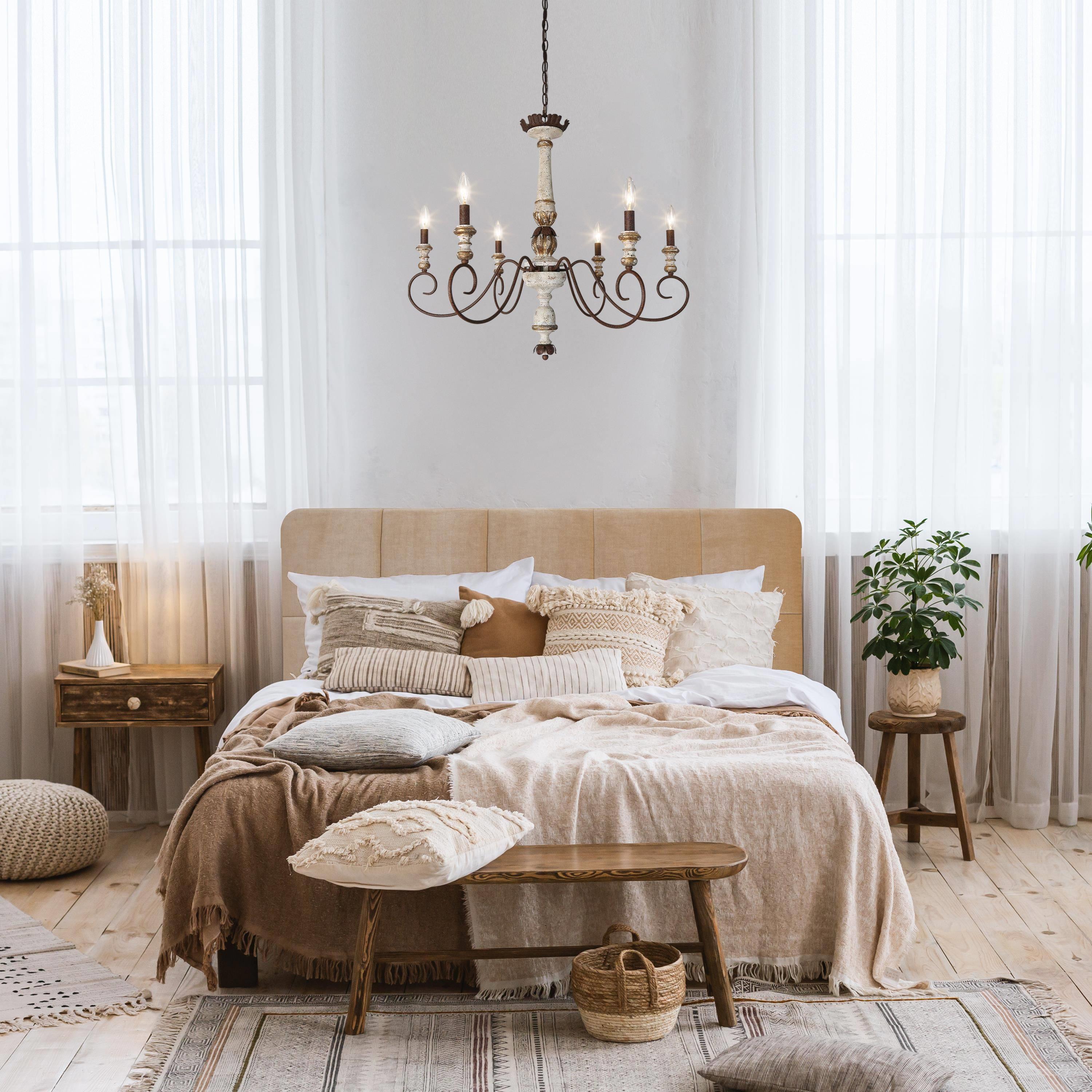 Rustic French Country 6-Light Distressed Wood Chandelier