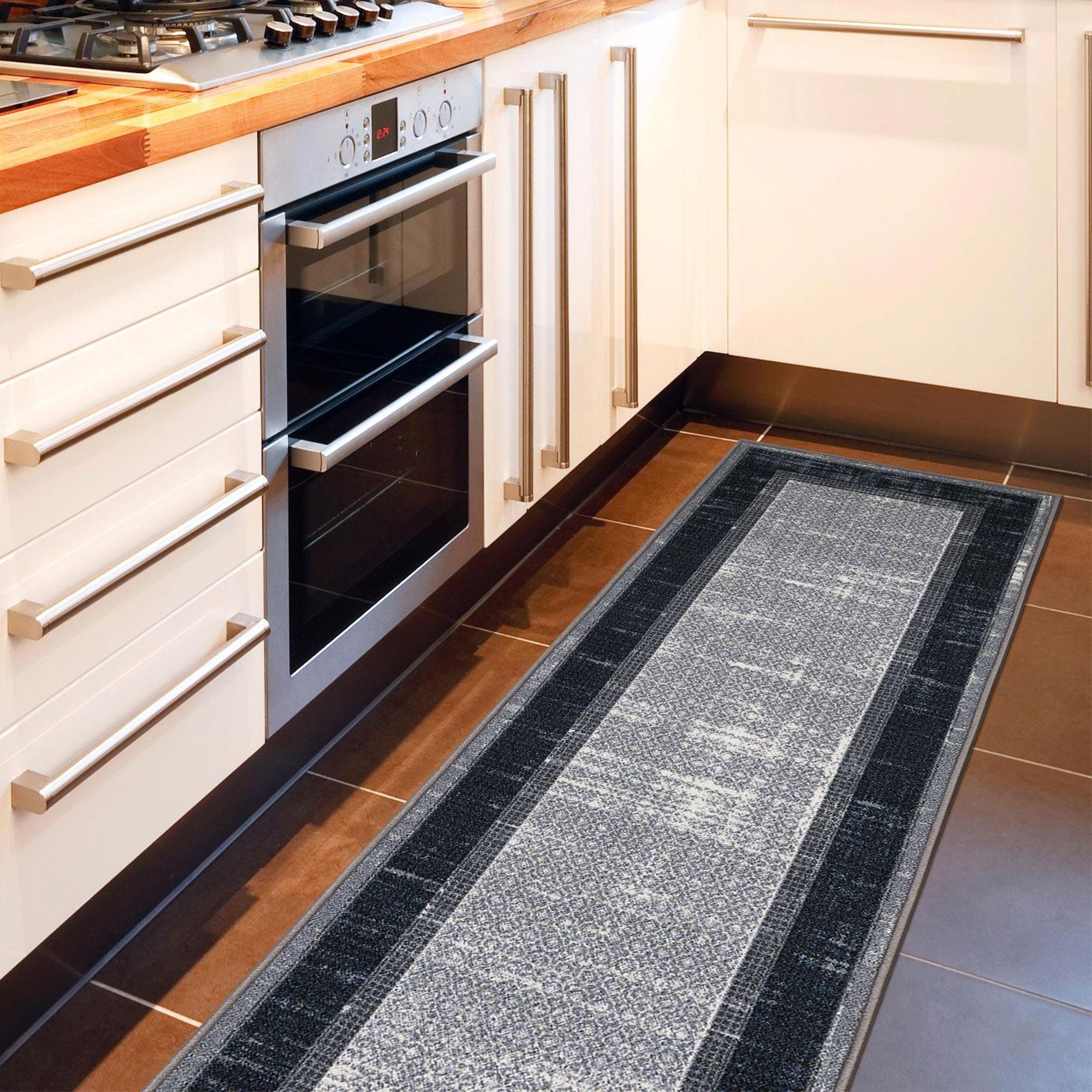 Ottomanson CLS7013-2X7 Non-Slip Bedroom Rug 2 x 7 (ft) Loomed Nylon Gray/Black Rectangular Indoor Border Runner rug