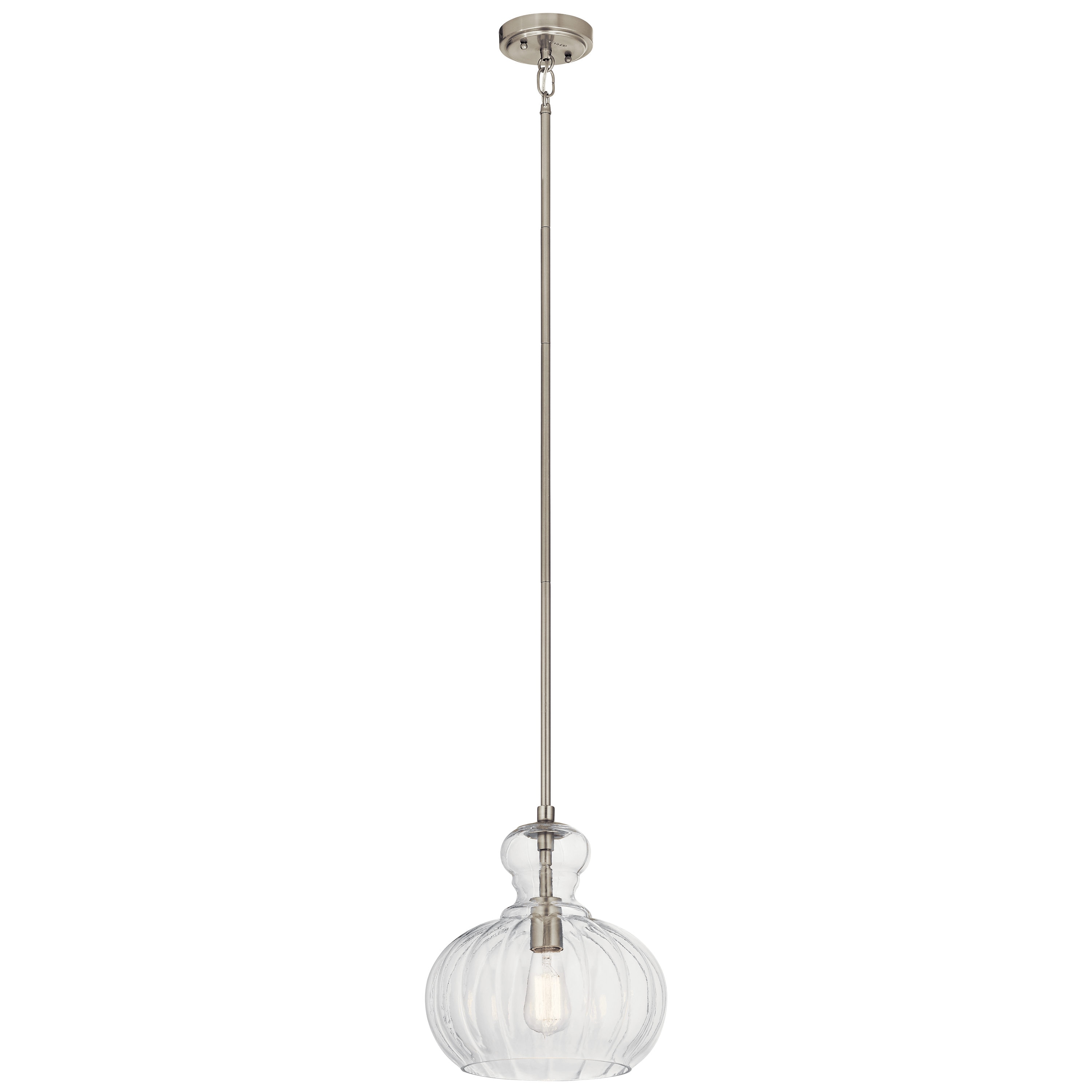 Kichler 43955NI Riviera 1 -Light Brushed Nickel Transitional Ribbed glass Jar Medium Hanging Pendant light