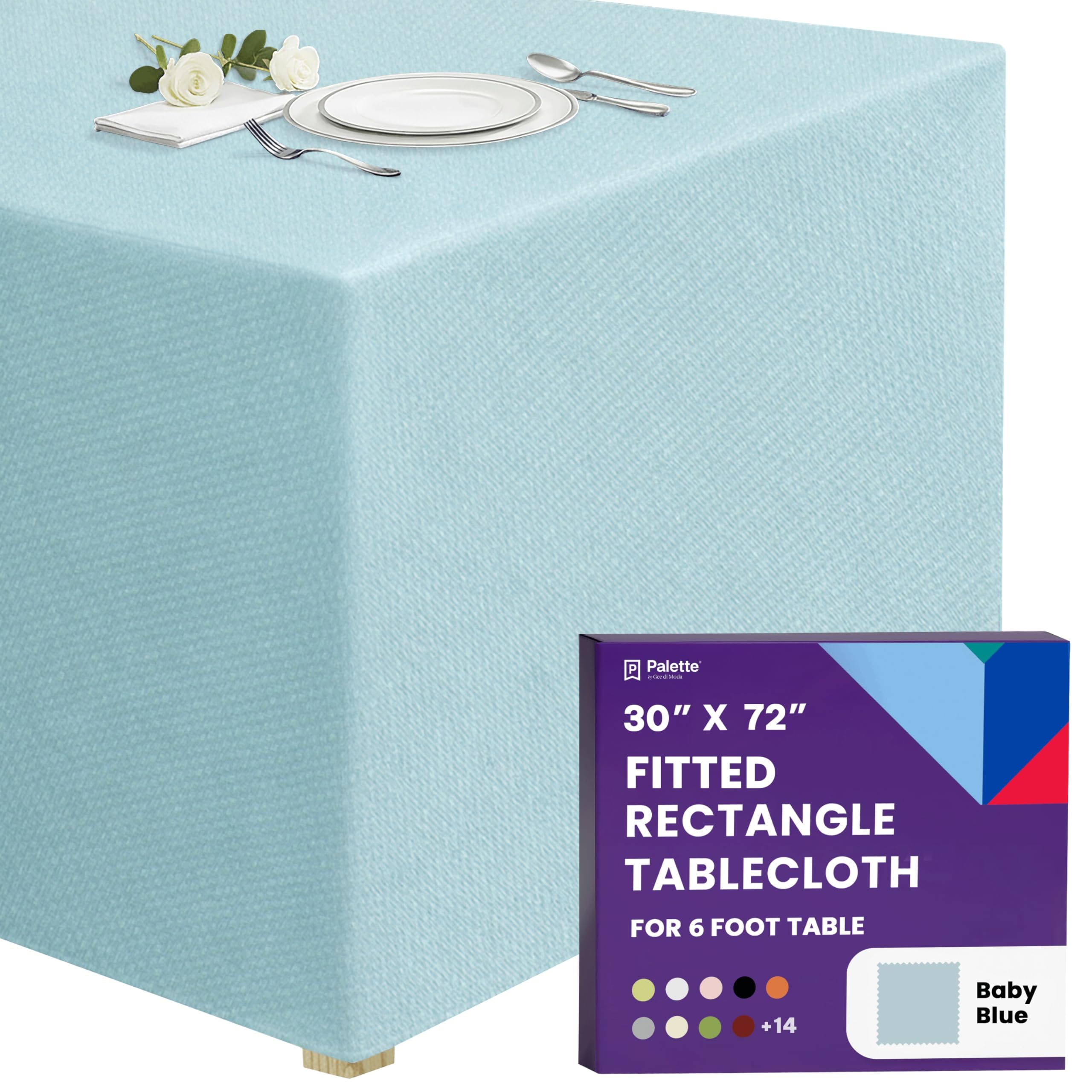 Gee Di Moda  Fitted Tablecloth - 6 Ft Inch Baby Blue Fitted Table Cloth - Heavy Duty Washable Fabric - for Buffet Table Holiday Party Dinner Wedding and Baby Shower