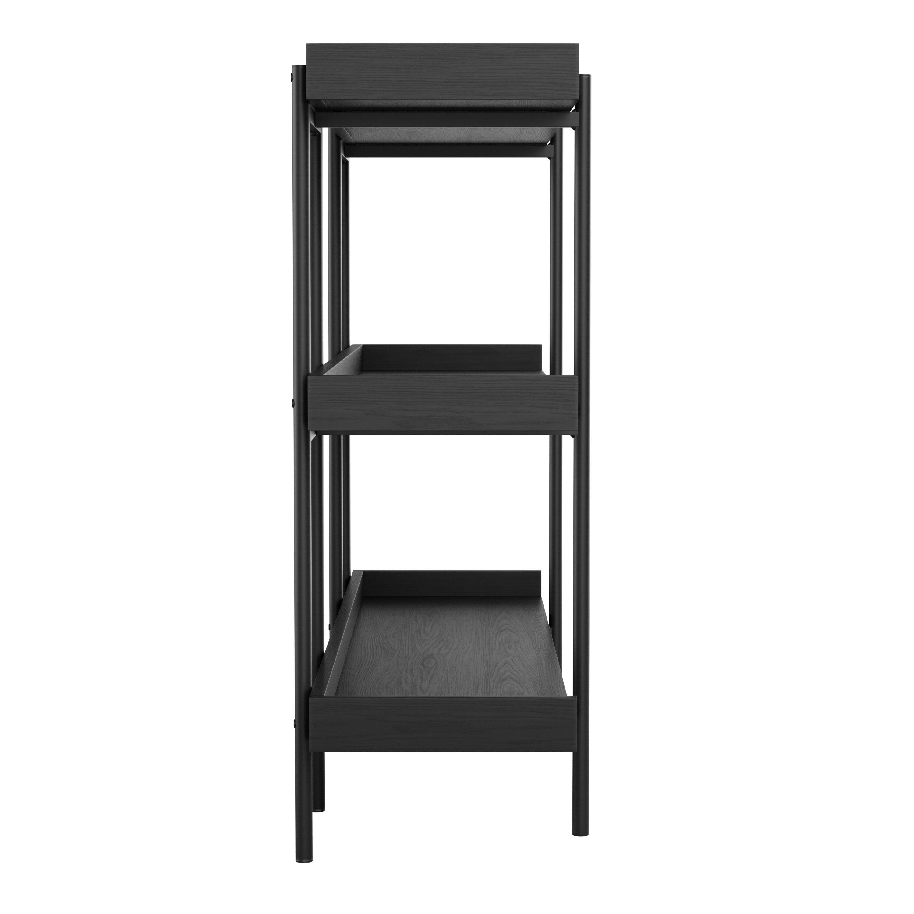 Black Wood Grain 3-Shelf Bookcase with Oil Rubbed Bronze Frame