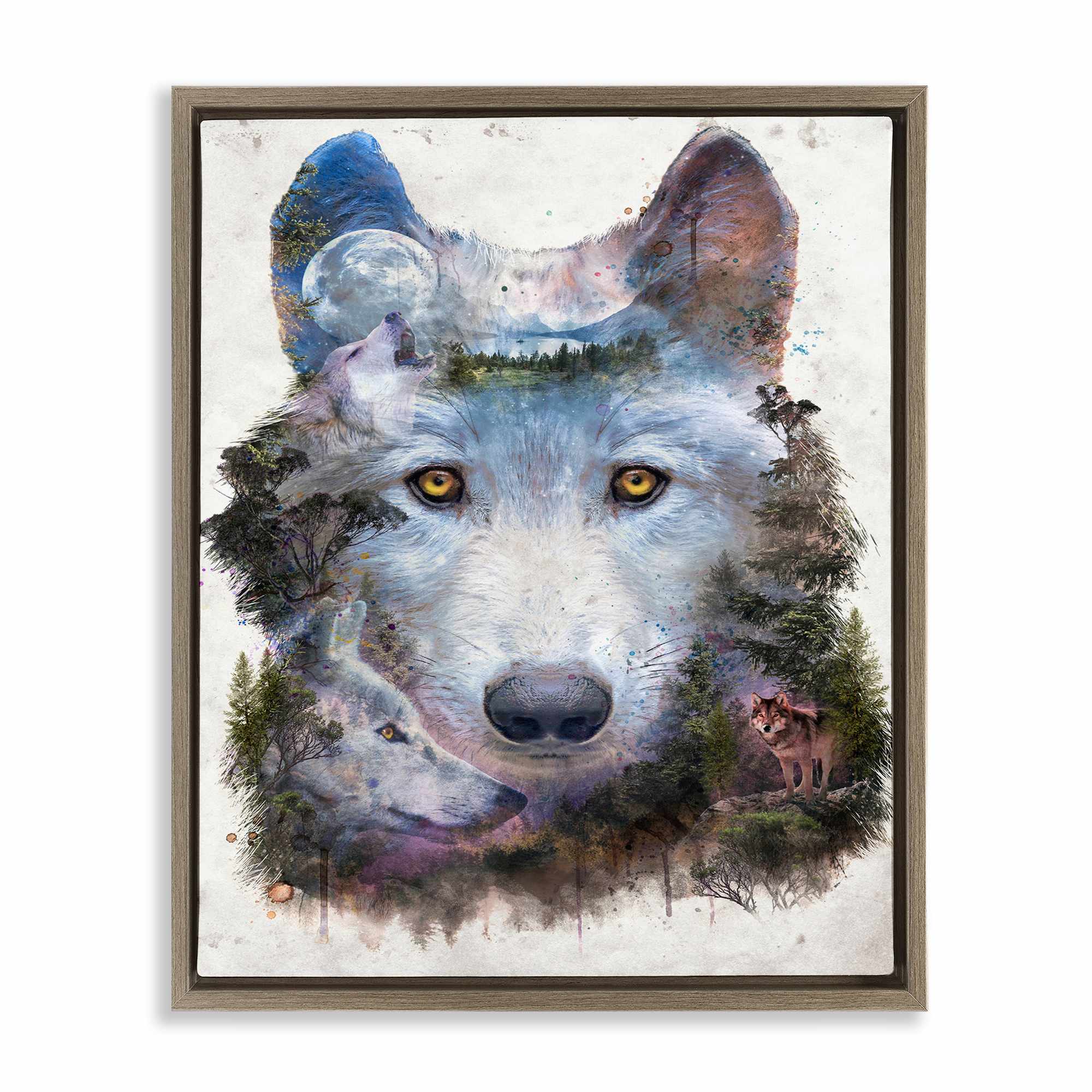 Stupell Industries BT-338-FFE-24X30 Wolf Form with Woodland Scene Floating Frame design by Barrett Biggers