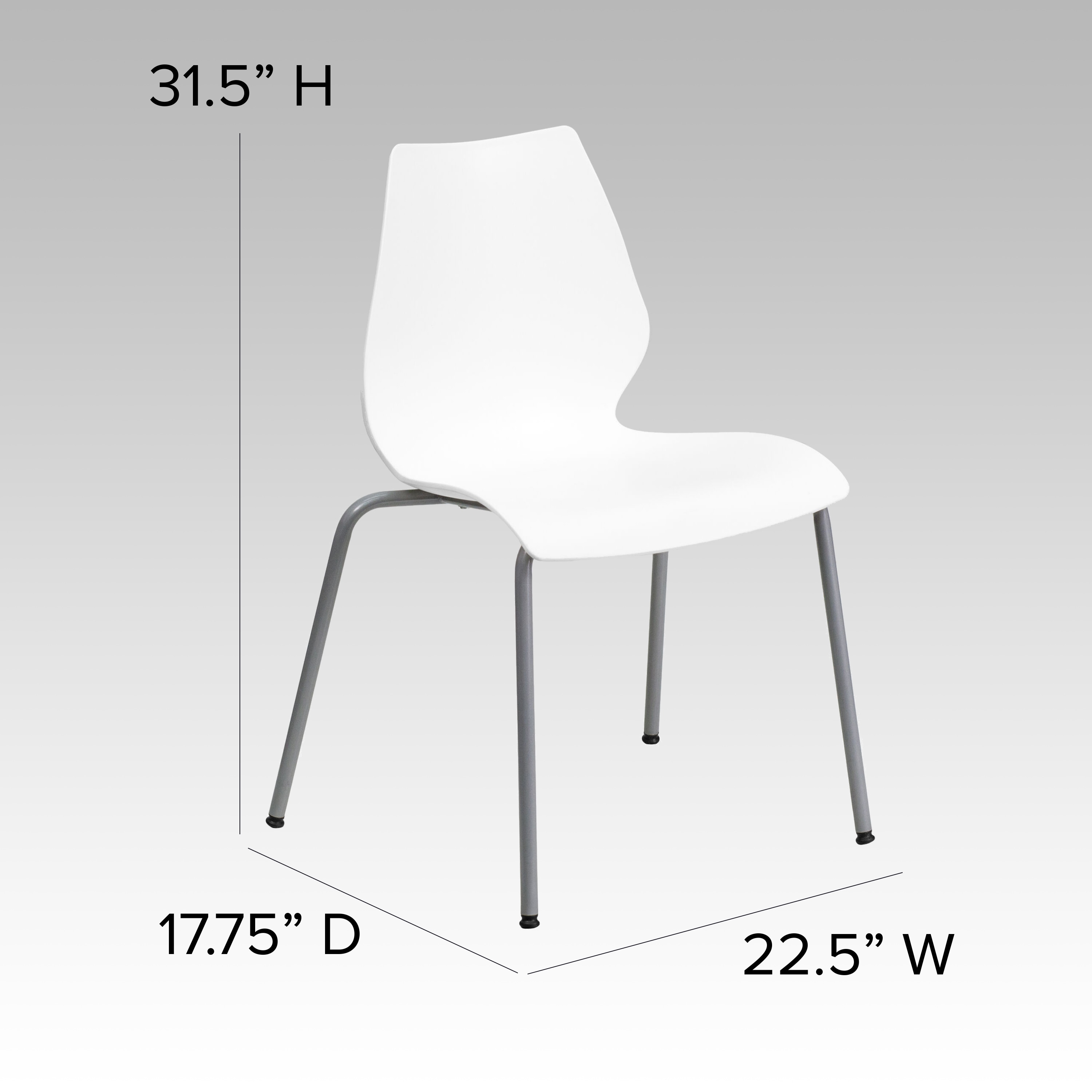 Lumbar-Support White & Silver Metal Stackable Chair
