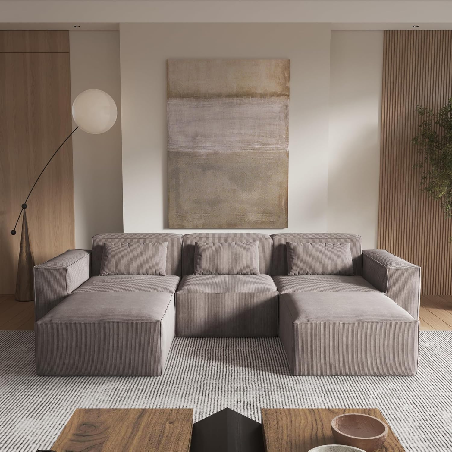BuotiqHom DH-SF3+2-130BR 118-in Modern Brown Velvet 3 -seater Sectional