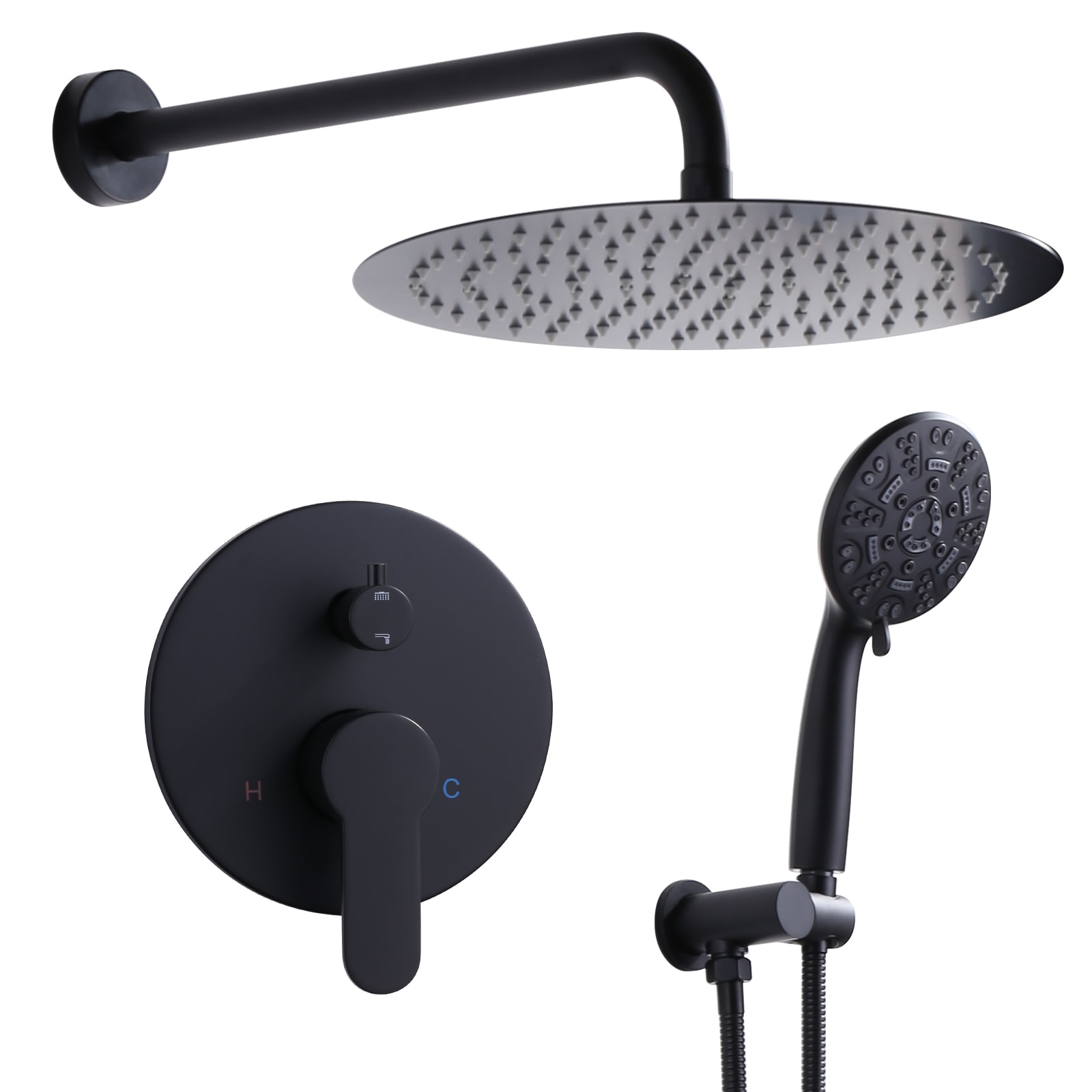 WOWOW 3091800D-12 Matte Black 12-in Shower Panel System with 2-way Diverter ( Ceramic Disc Valve Included )