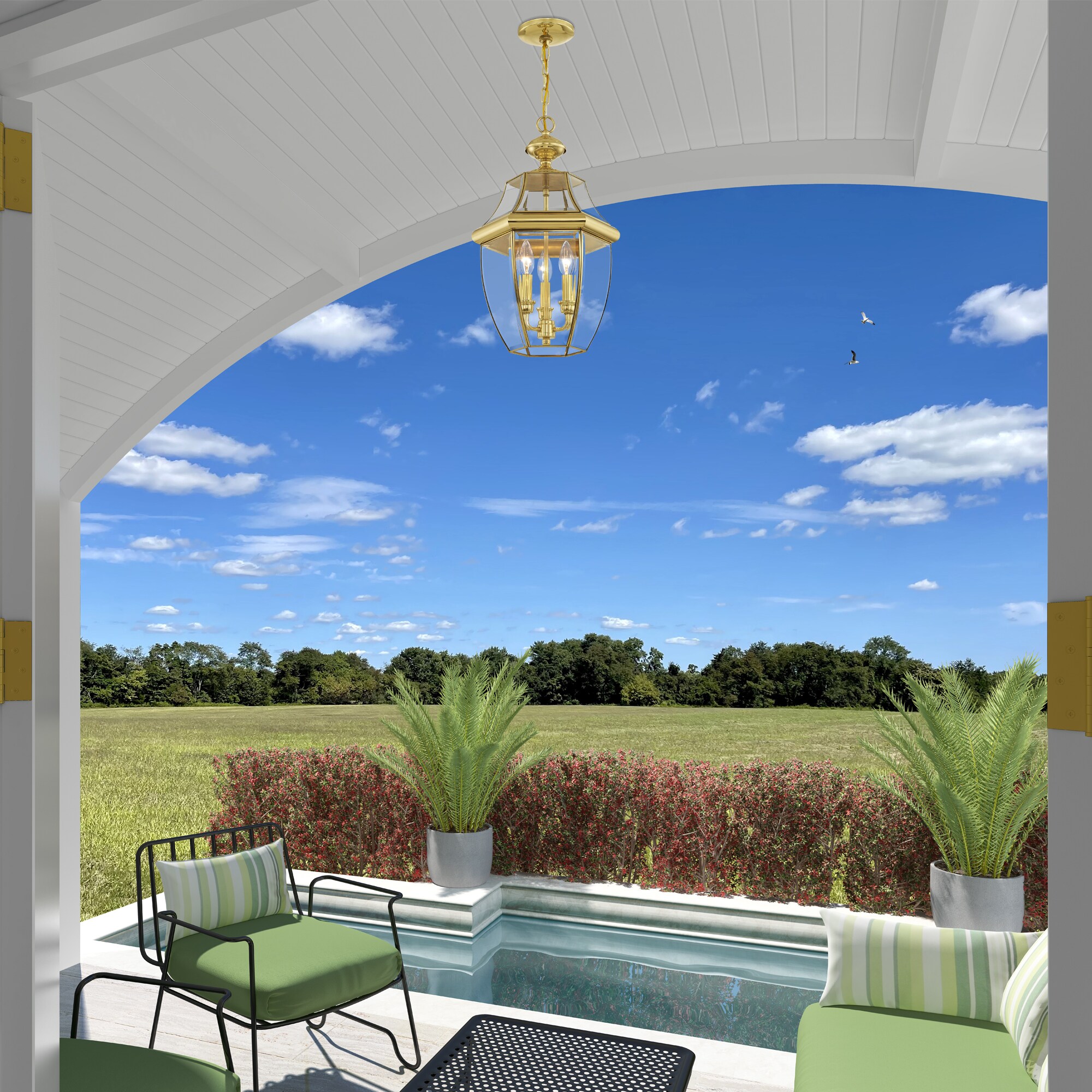 Monterey 21" Polished Brass and Clear Glass Outdoor Pendant Light