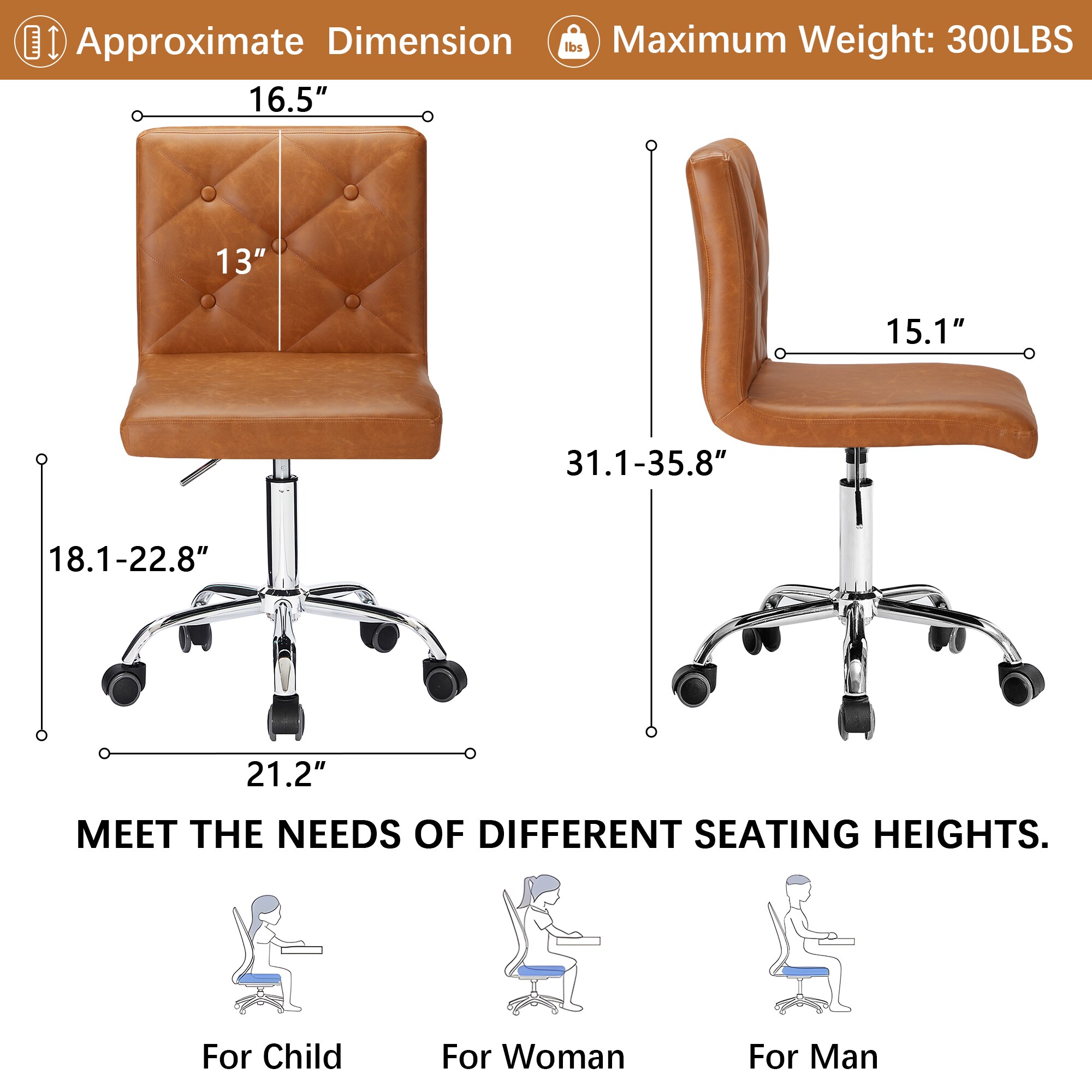 Vecelo LOE-OC05-BRN Office-Chairs - View #3